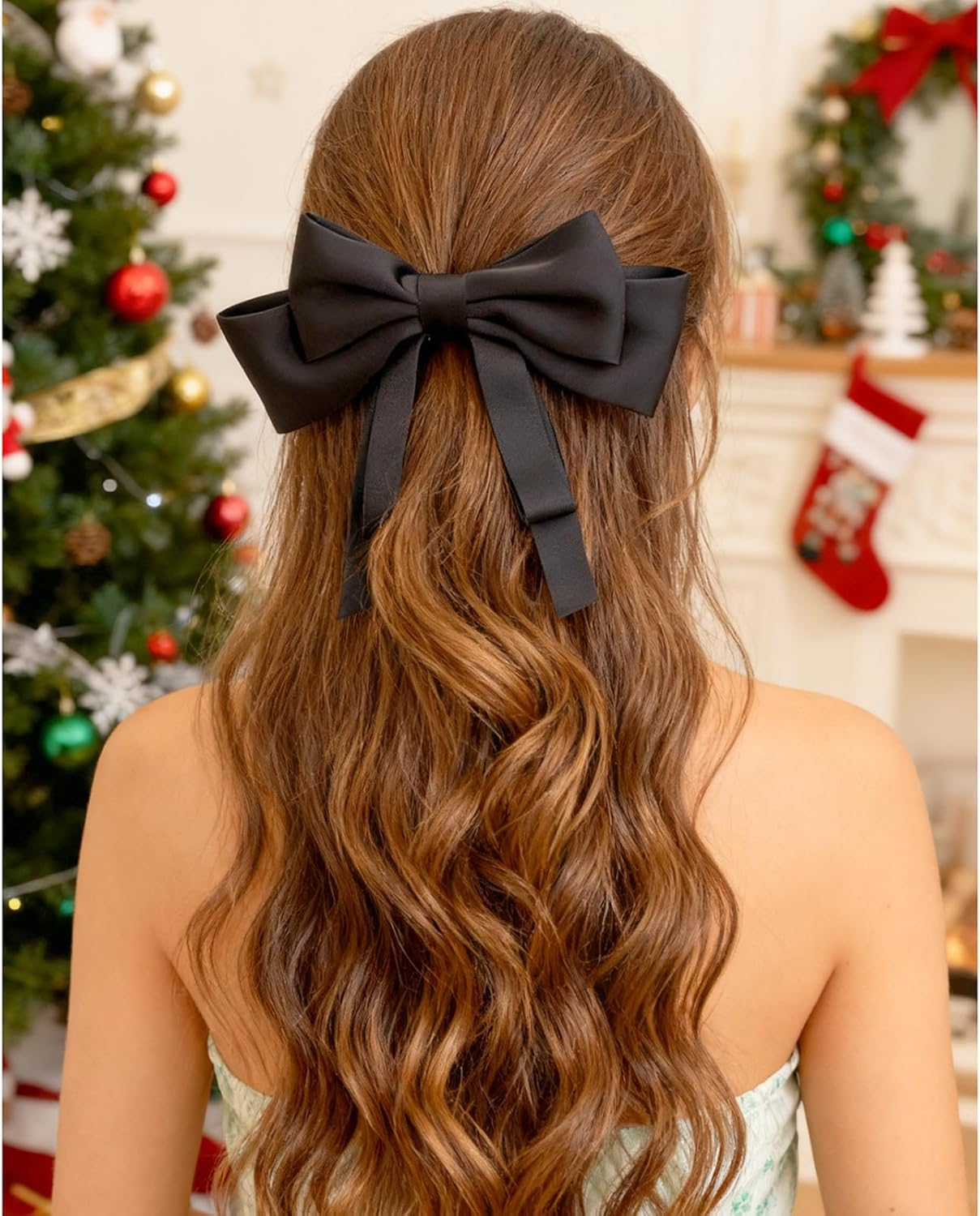 Black Hair Bows for Women Bow Hair Clips Silky Satin Bow Clips Cute Hair Bow Clips French Hair Band Bow Long Tail Bows Wedding Bow Barrette Bowknot Red White image number 2
