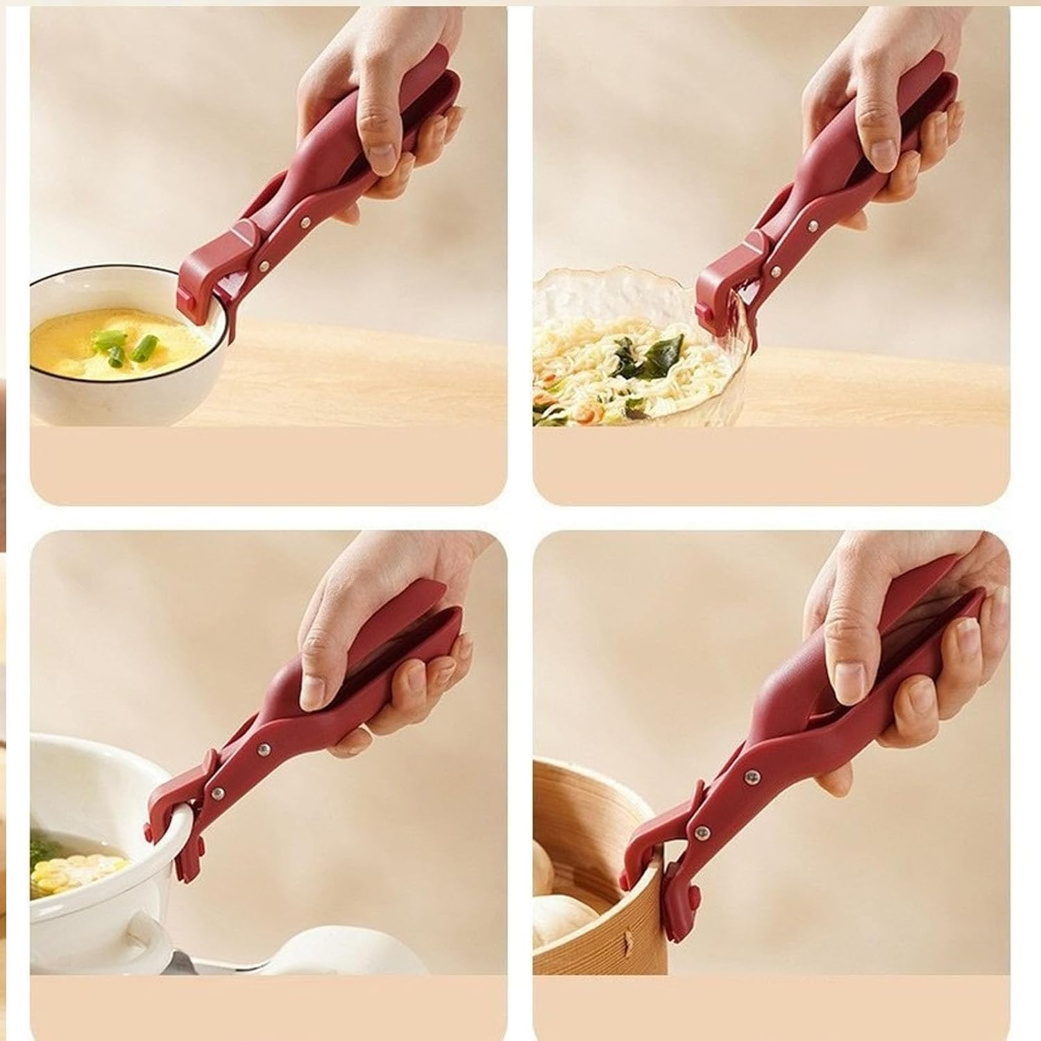 Hot Plate Gripper Tongs, Hot Plate Grippers, Pot Lifter Clip for Camping Cookware, Heat Resistant Silicone Tong Non-Slip Anti-Scald Bowl Clip for Moving Hot Plate or Bowls (Red) image number 1