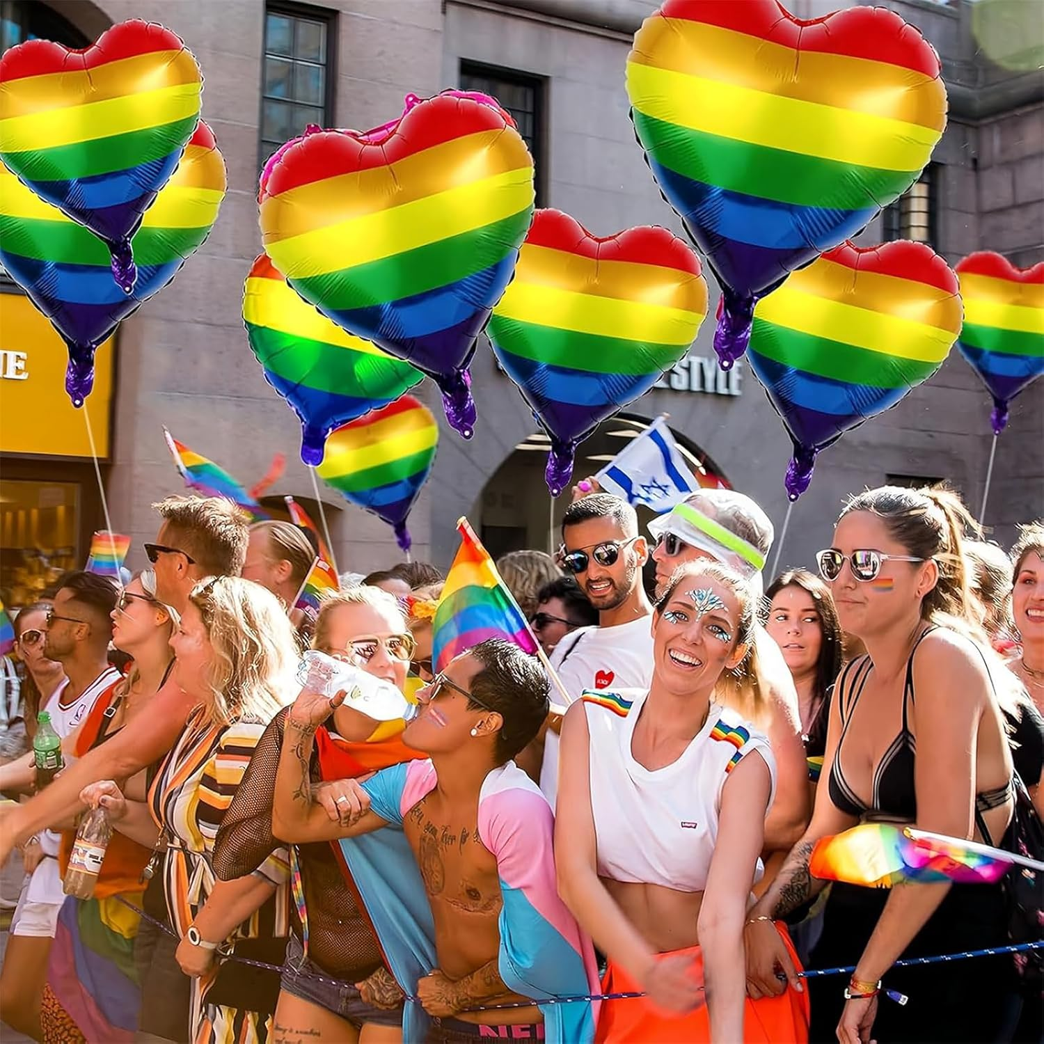 10PCS 18'' Rainbow Heart Foil Aluminum Balloons, Large Reusable Rainbow Heart Design Foil Balloons for Pride Month LGBTQ Gay Birthday Party Decorations image number 1