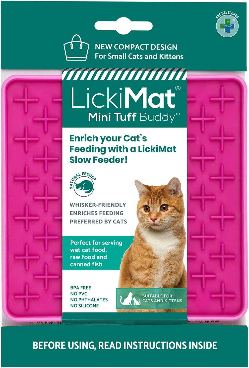 Lickimat Cat TUFF Mini Buddy - Durable, Classic, and Modern Feeding Fun for the Whole Family - Interactive Slow Feeder for Cats - Ideal for Wet or Dry Treats - Enrich Your Cat'S Mealtime Experience