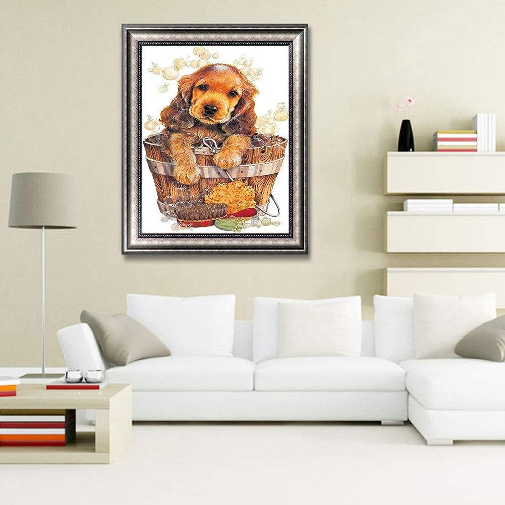 WOWDECOR 5D Diamond Painting Kits, Cocker Spaniel Dog Bathing Full Drill DIY Diamond Art Cross Stitch Paint by Numbers image number 4