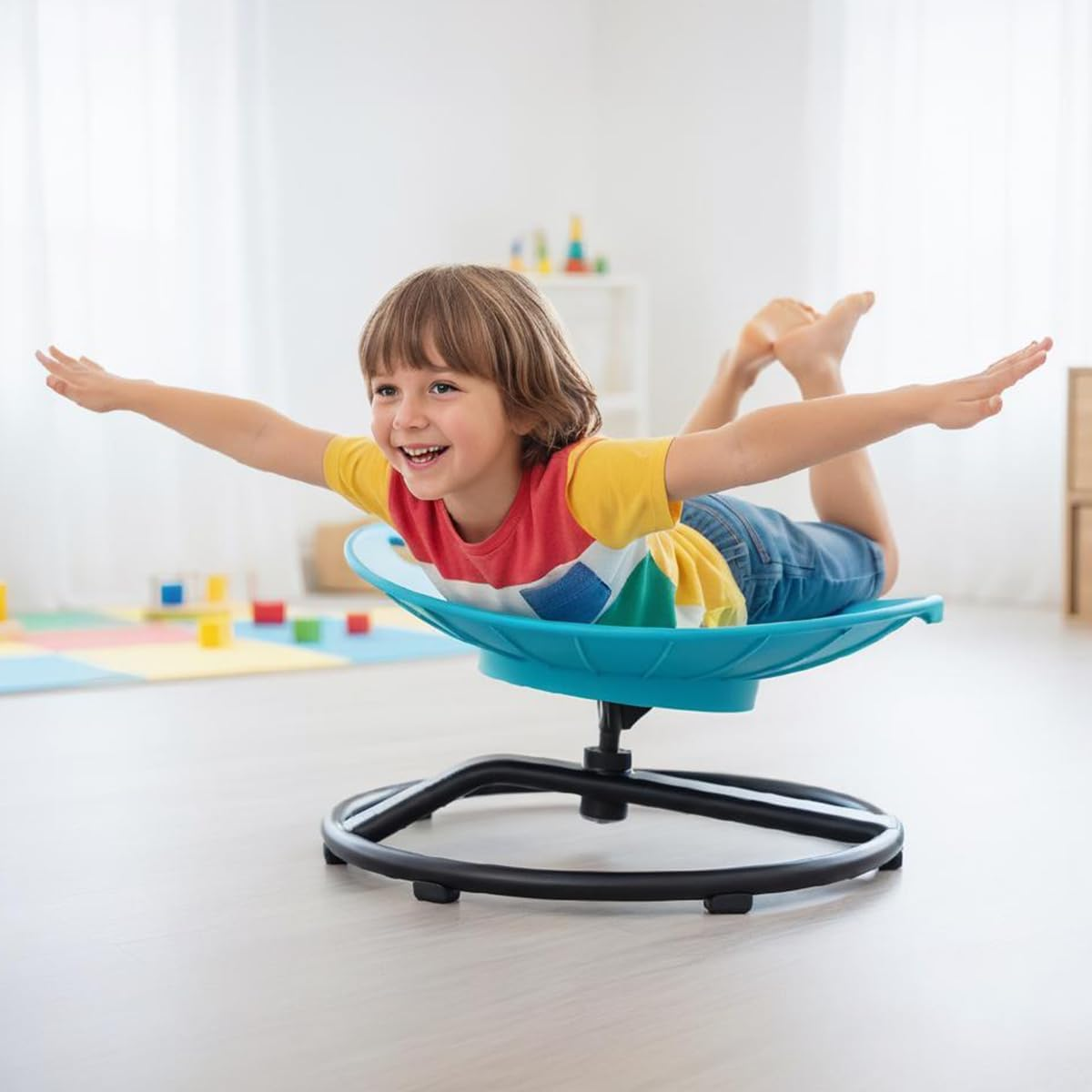 Spinning Chair for Autistic Kids - Sensory Swivel Chair with Safety Handle, Non-Slip Base, for Children with Autism & ADHD (Blue) image number 6