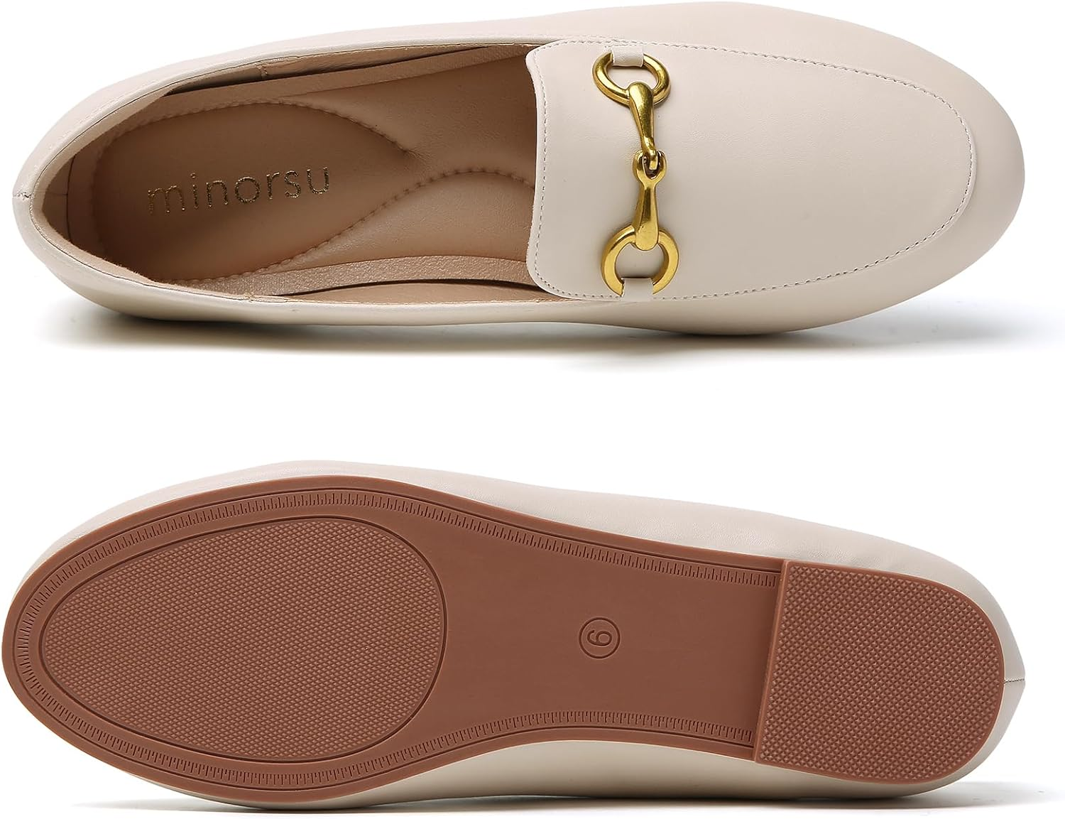 Minorsu Buckle Loafers for Women Slip on round Toe Dress Flats Business Casual Work Driving Shoes image number 2