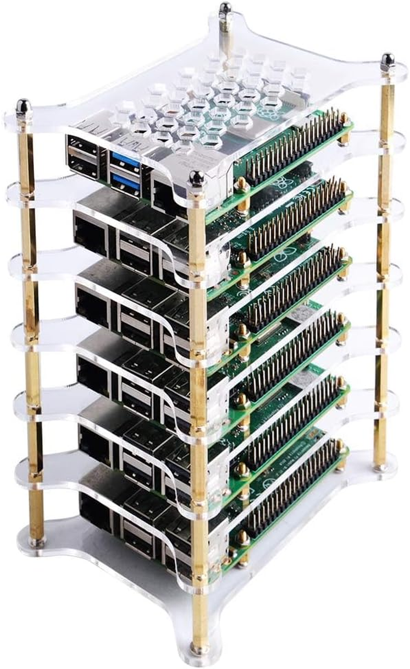 Geeekpi 6-Layers for Raspberry Pi Cluster Case, Rack Case with Raspberry Pi Heatsinks Stackable Case Stack Enclosure for Raspberry Pi 4/3/2 Model B, for Raspberry Pi 3 Model B+ (Clear) (Clear) - Brown image number 2