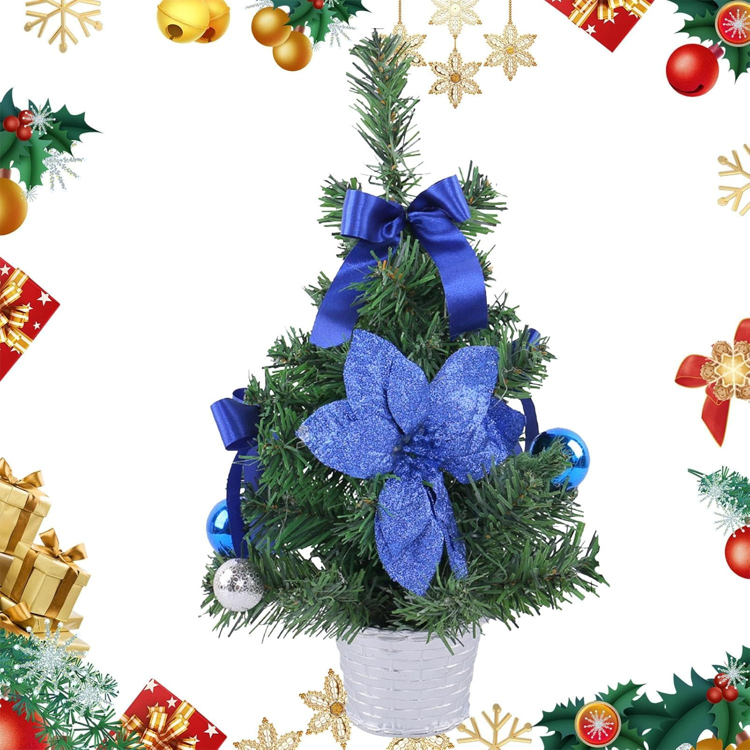 Artificial Christmas Tree - Small Pine Tree Decorations | Table Small Christmas Tree with Christmas Ornaments for Window, Door, Shelf image number 1