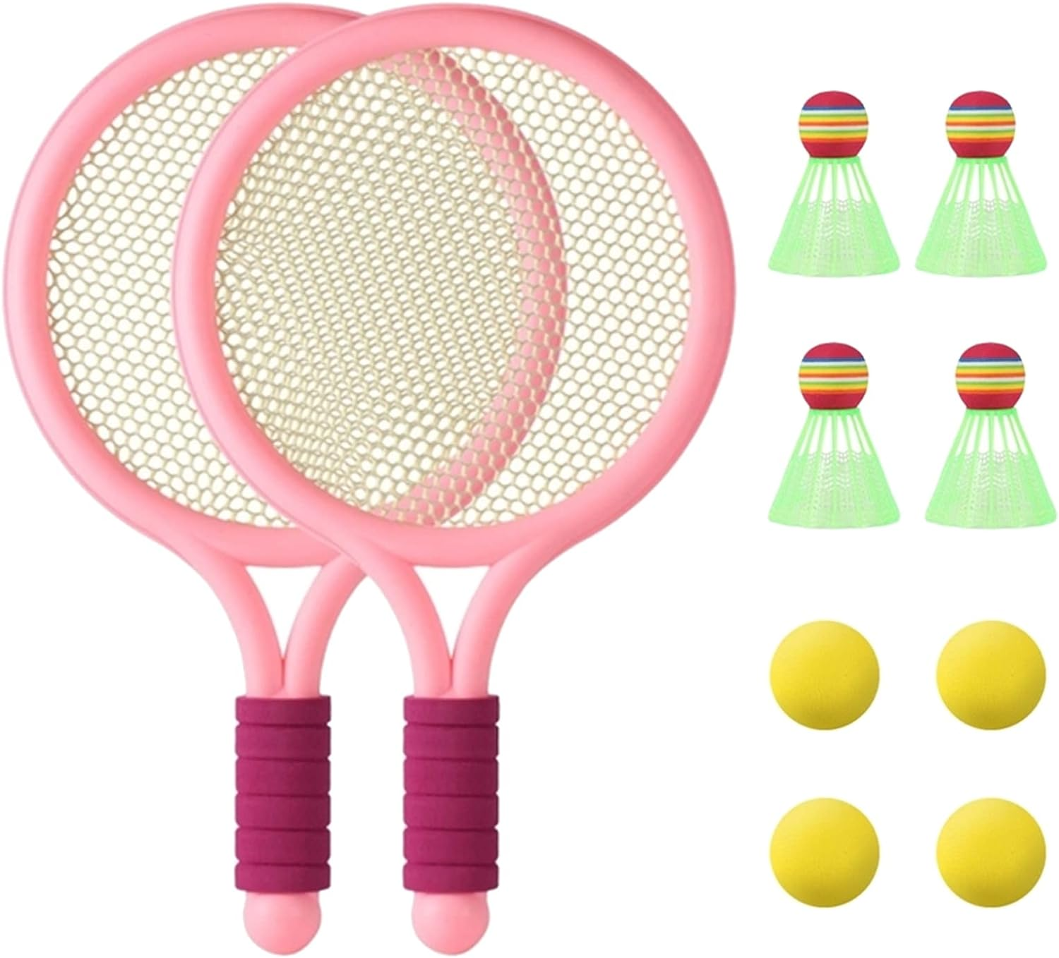 Kids Tennis Racket Set with Ball,16 Inch Plastic Tennis Racket with 4 Tennis Balls and 4 Shuttlecocks for Kid, Beach Kindergarten Baby Parent Child Interactive Toys, Toddler Outdoor/Indoor Sport(Pink) image number 6