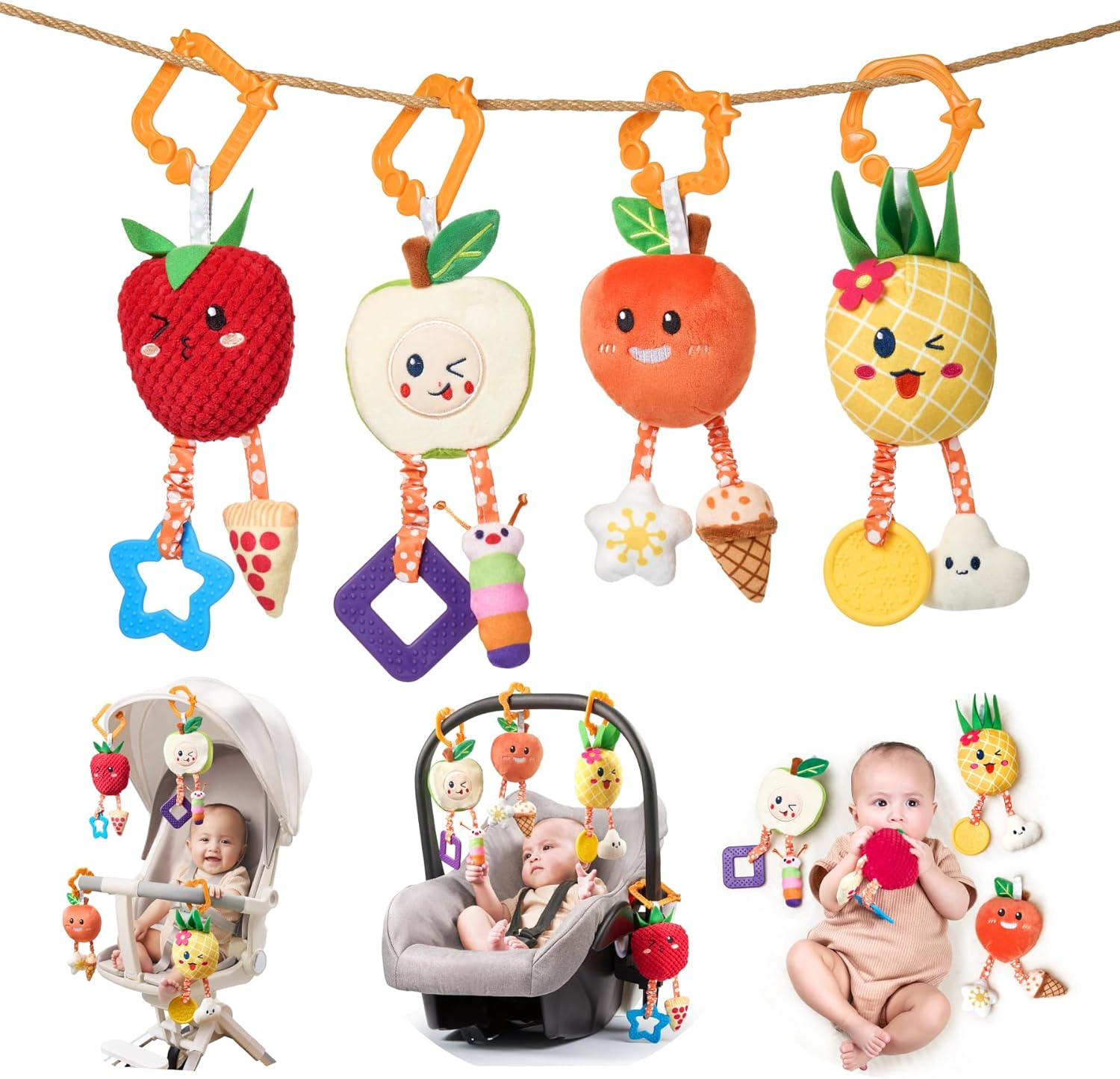OR or TU Baby Toys for 3 6 9 12 Months, Hanging Toys Fruit Rattles Infant Newborn Stroller Mobile Toys Car Seat Crib Plush Wind Chime for Boys Girls image number 2
