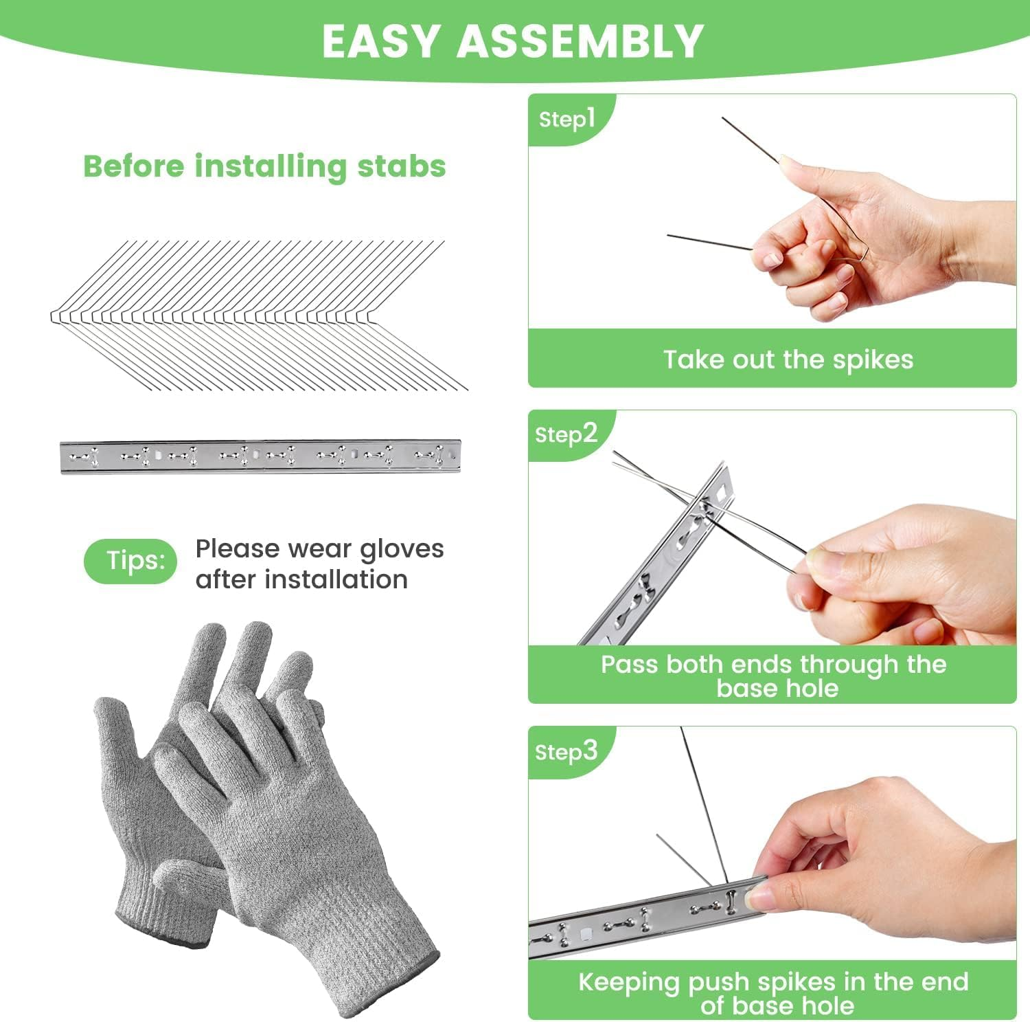 10FT Bird Spikes, Stainless Steel Bird Repellent Spikes Kit with Base, Pigeon Repellent Balcony for Outdoor, Deterring Pigeon, Crows and Rodents