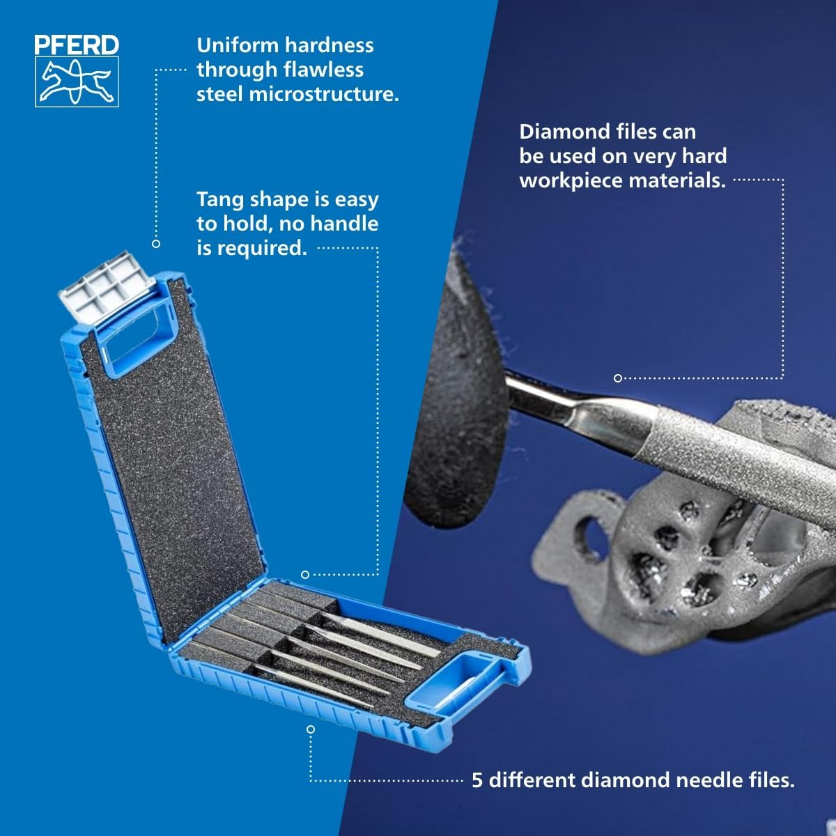 Pferd DF4205D126 Diamond Needle File Set 140Mm D126 5 Pcs, Silver, 140 Mm image number 3