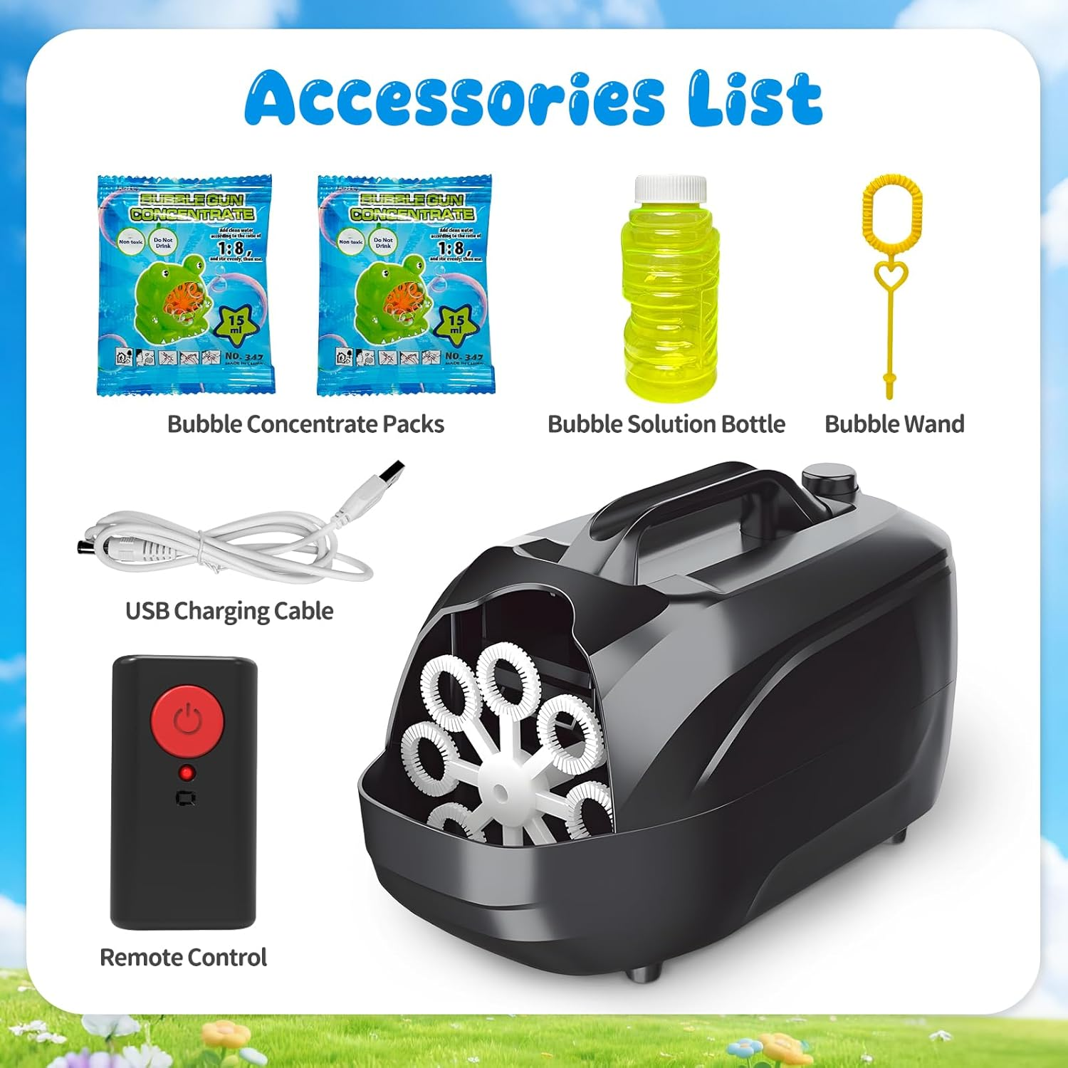 Zynexis Bubble Machine for Kids, Remote Controlled with 2-Speed, Dual Power (Usb/Battery), Large Bubble Blower for Toddlers Adults, Indoor Outdoor Party Wedding, Safe Durable, Gift Ready with Solution image number 4