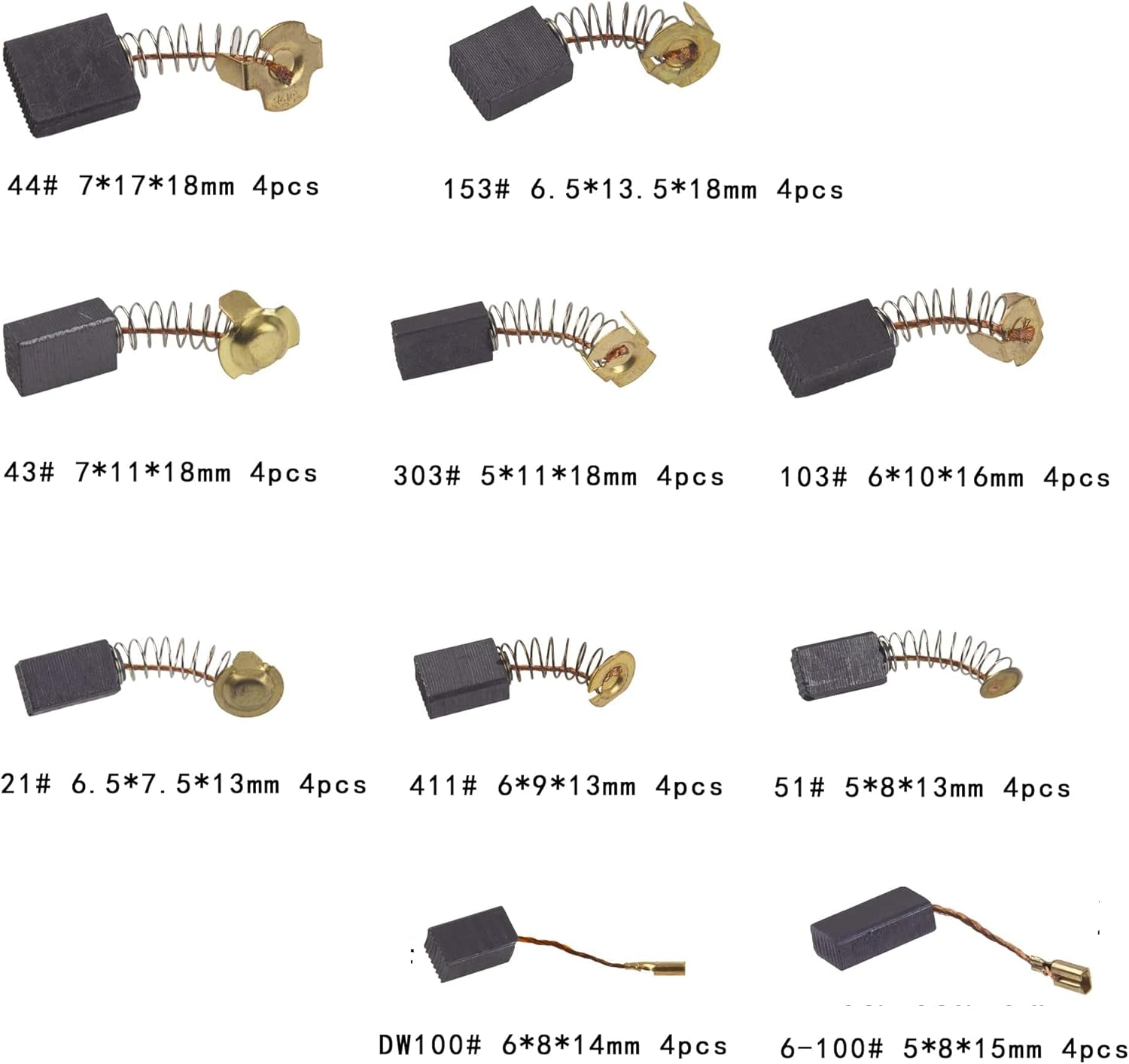 60Pcs Electric Motor Carbon Brushes 10 Different Sizes for Replacement Repair Power Tool Part image number 4