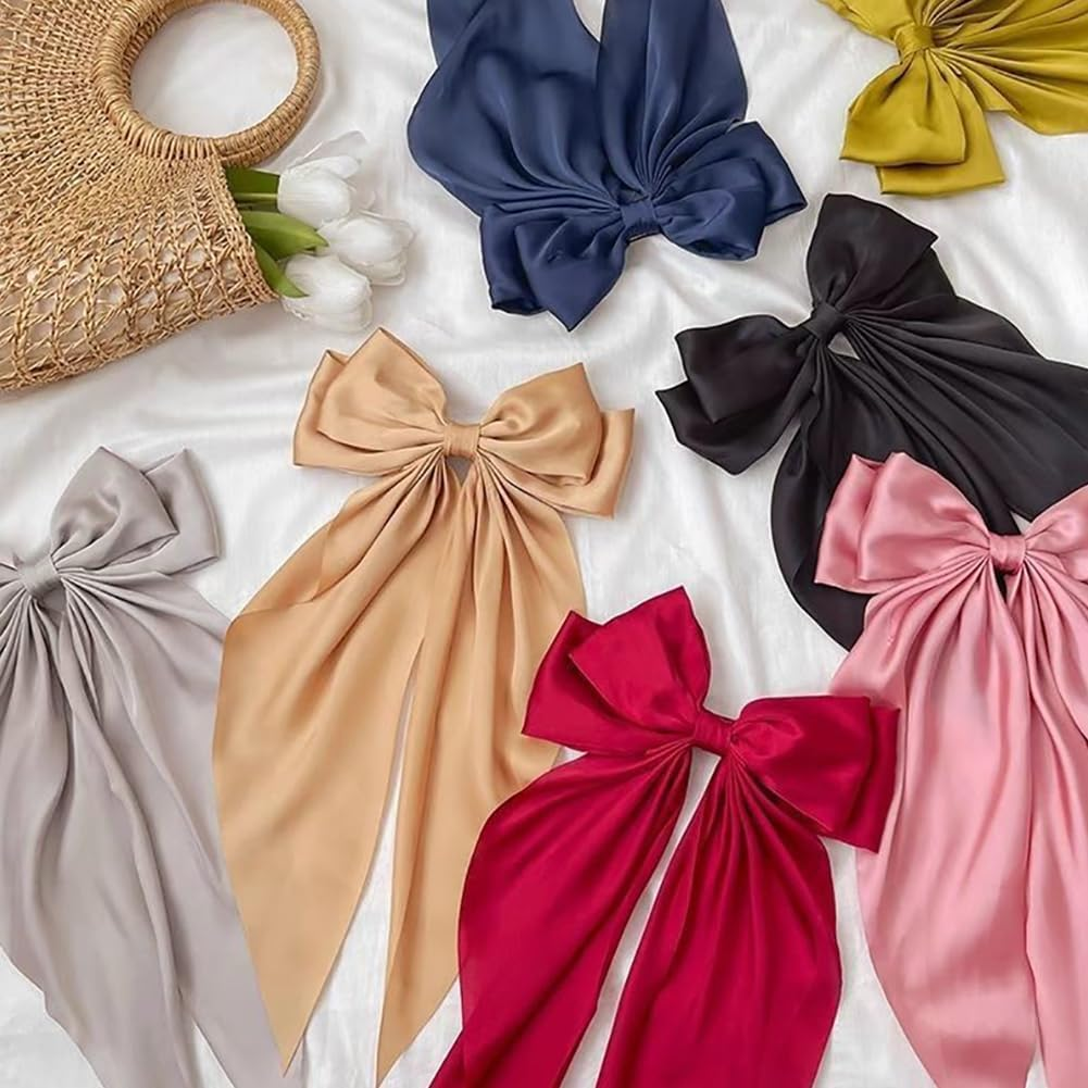 Hair Bows with Long Tail Large Bow Hair Clips Large Hair Bow Hair Clips Hair Bow Accessories for Women and Girls Hot Pink White 2 Pieces image number 4