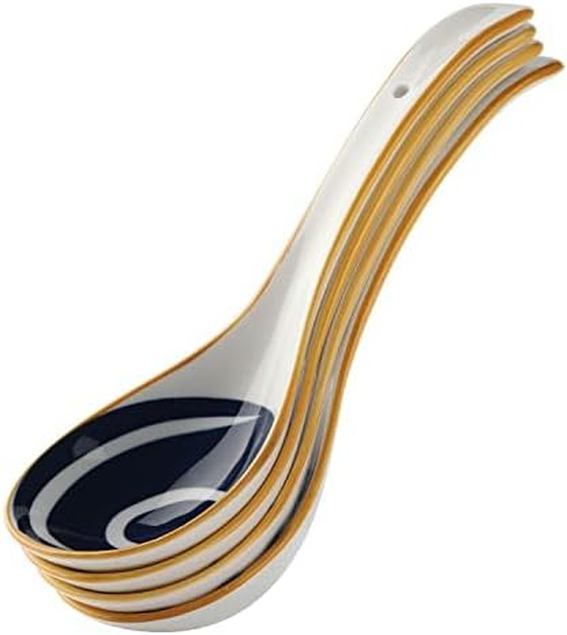 Ceramic Ladle Spoon Set of 4 Long Handle Soup Ladle with Holes Gravy Sauce Ladles Kitchen Cooking Ladles for Cooking Serving (Style 2)