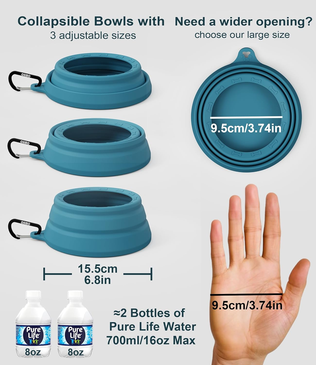 OHMO Spill Proof Collapsible Dog Water Bowl 24Oz for Cars, No Splash Portable Bowls for Dog Travel, Pet Essentials for Road Trips, Cat Travel Accessories image number 5