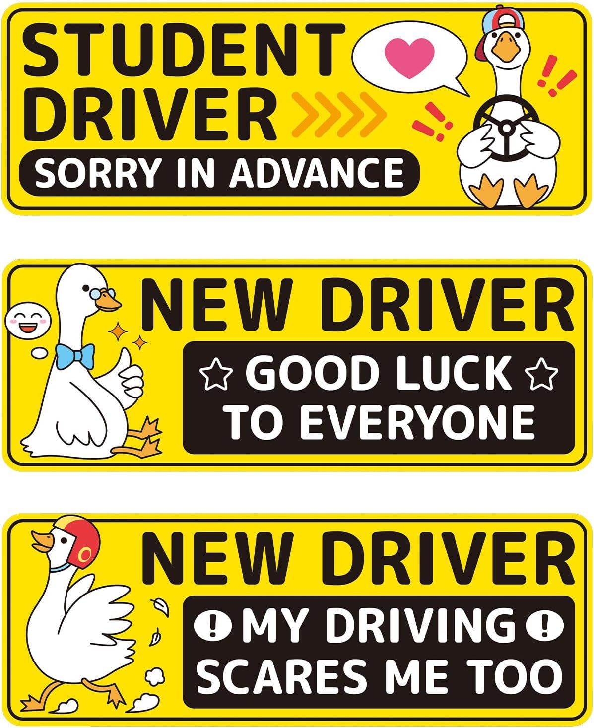 3Pcs New Driver Car Magnet, 9.84X3.54In/25X9Cm Cute Cartoon Goose Student Driver Safety Magnet Reflective Bumper Sticker image number 3