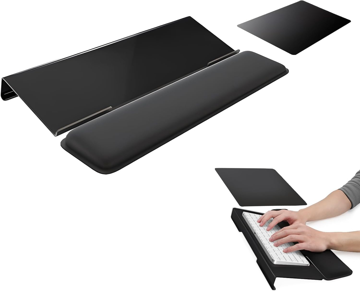 NNAKLLI Computer Keyboard Stand with Wrist Rest and Mouse Pad - Ergonomic Keyboard Wrist Rest with Anti-Slip Base, Great for Office Desk, Home, School (Transparent)
