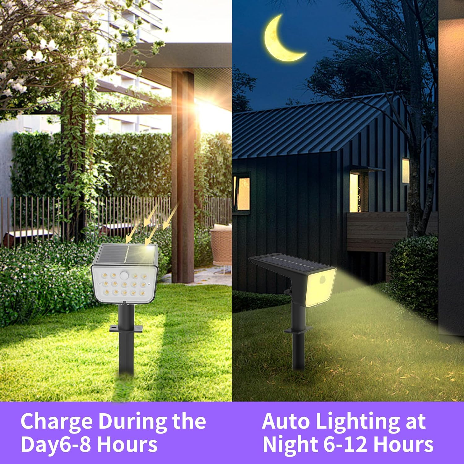 Solar Spot Lights Outdoor Motion Sensor: 4 Pack Solar Motion Sensor Outdoor Lights IP67 Waterproof, 2 Colour Modes and 3 Lighting Modes Garden Solar Spotlights for Landscape Pathway Porch Yard Pool image number 1