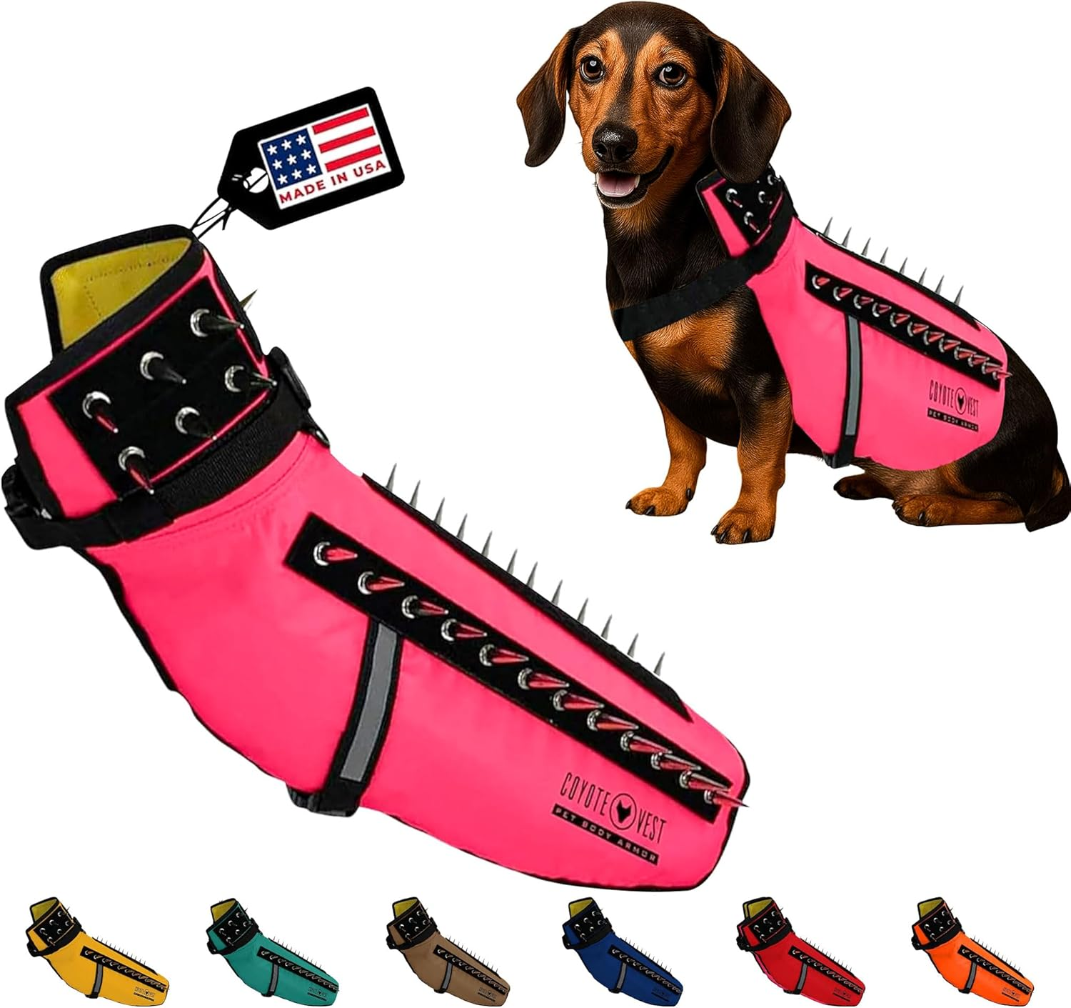 Coyotevest Dog Harness Protection Vest, Reflective Dog Accessories with Spikes to Shield Your Pet from Raptor and Animal Attacks, Proudly Made in America (Medium, Pink) image number 5