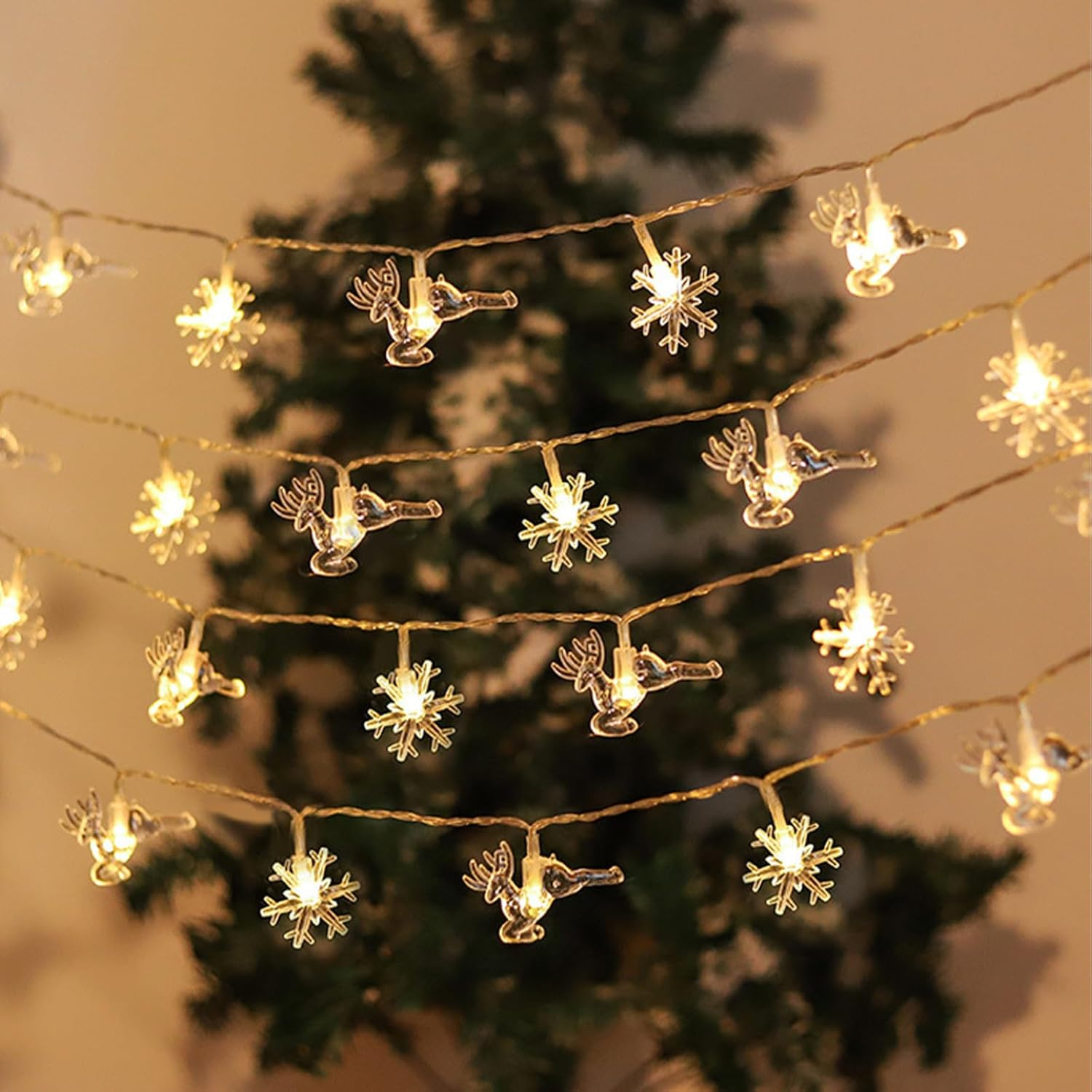 LED Fairy Lights with Snowflakes and Angels, Warm White, 3 Metres, 20 Leds, Christmas Lights for Indoor, Decorative Lighting image number 3