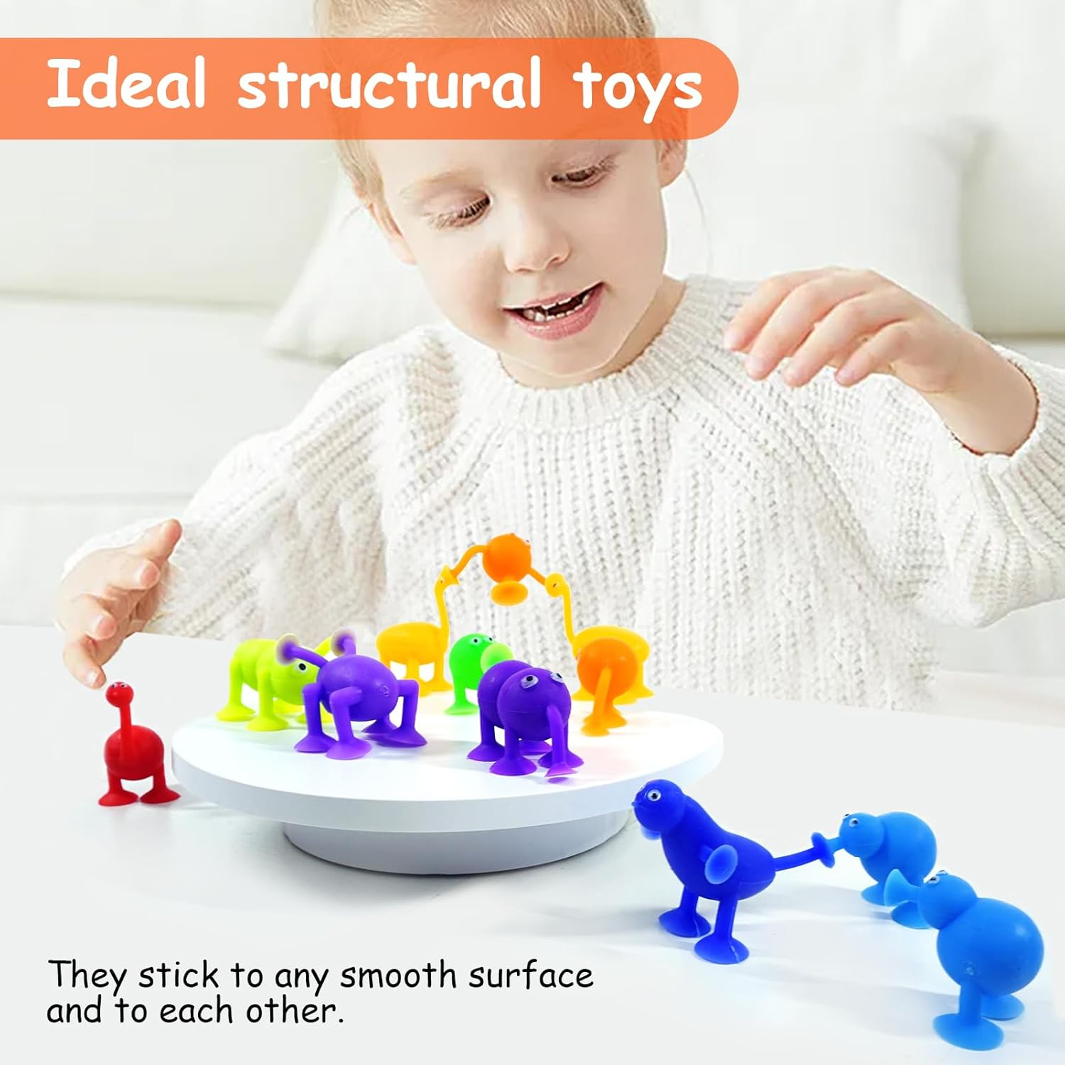 12 Pcs Toddlers Suction Cup Bath Toys, Sensory Suction Bath Toys for Toddler, Kids Suction Fidget Toys, Soft Silicone Stress Release Sensory Suction Cup Toys for Windows Travel Gifts image number 5