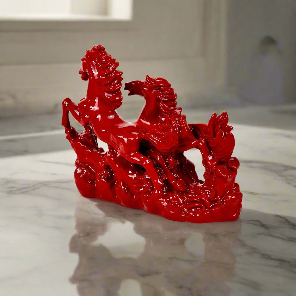 Indian Impressions | Vastu Red Resin Horses Figurine - Enhancing Energy, Success, Vastu-Compliant,Elegant Home Decor, Feng Shui, Spiritual Energy Booster image number 6