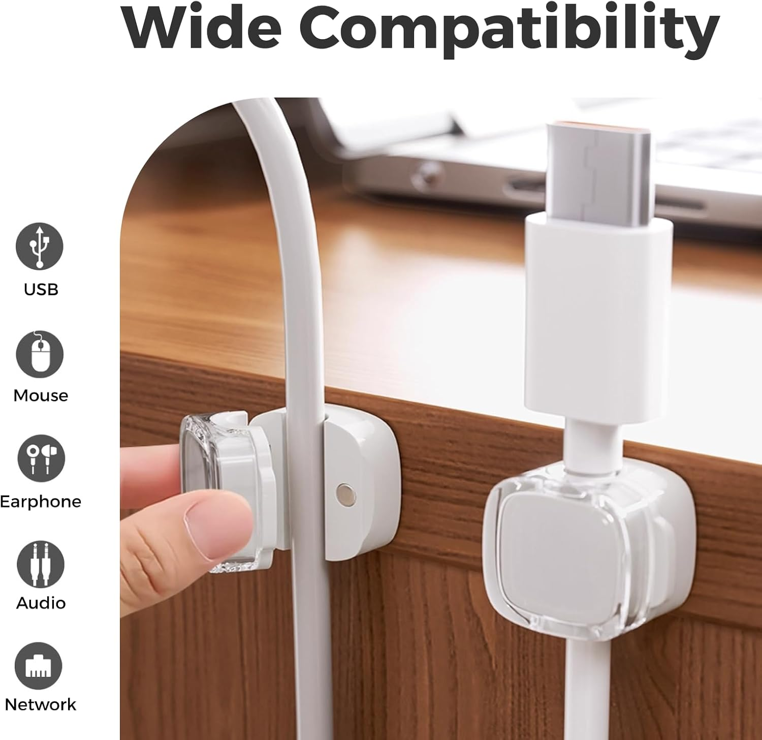 6-Pack White Magnetic Cable Clips Organizer, Adhesive Cord Holder Wire Management System for Desk, Office, Home, Car, Universal Compatibility with USB, HDMI, Power Cables image number 1