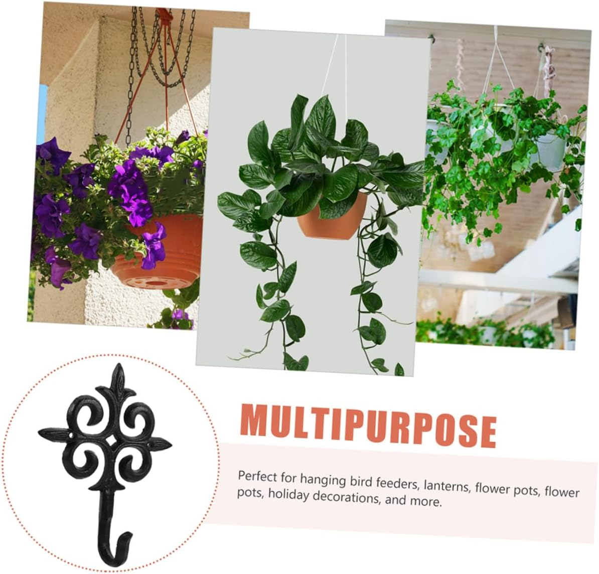 PHENOFICE 2Pcs European Style Garden Hanging Basket Planter Hanging Rack Planter Hooks Iron Plant Hanger Hook Garden Supply Gardening Plant Hook Rack for Planter Plant Holder Wall Mount image number 3