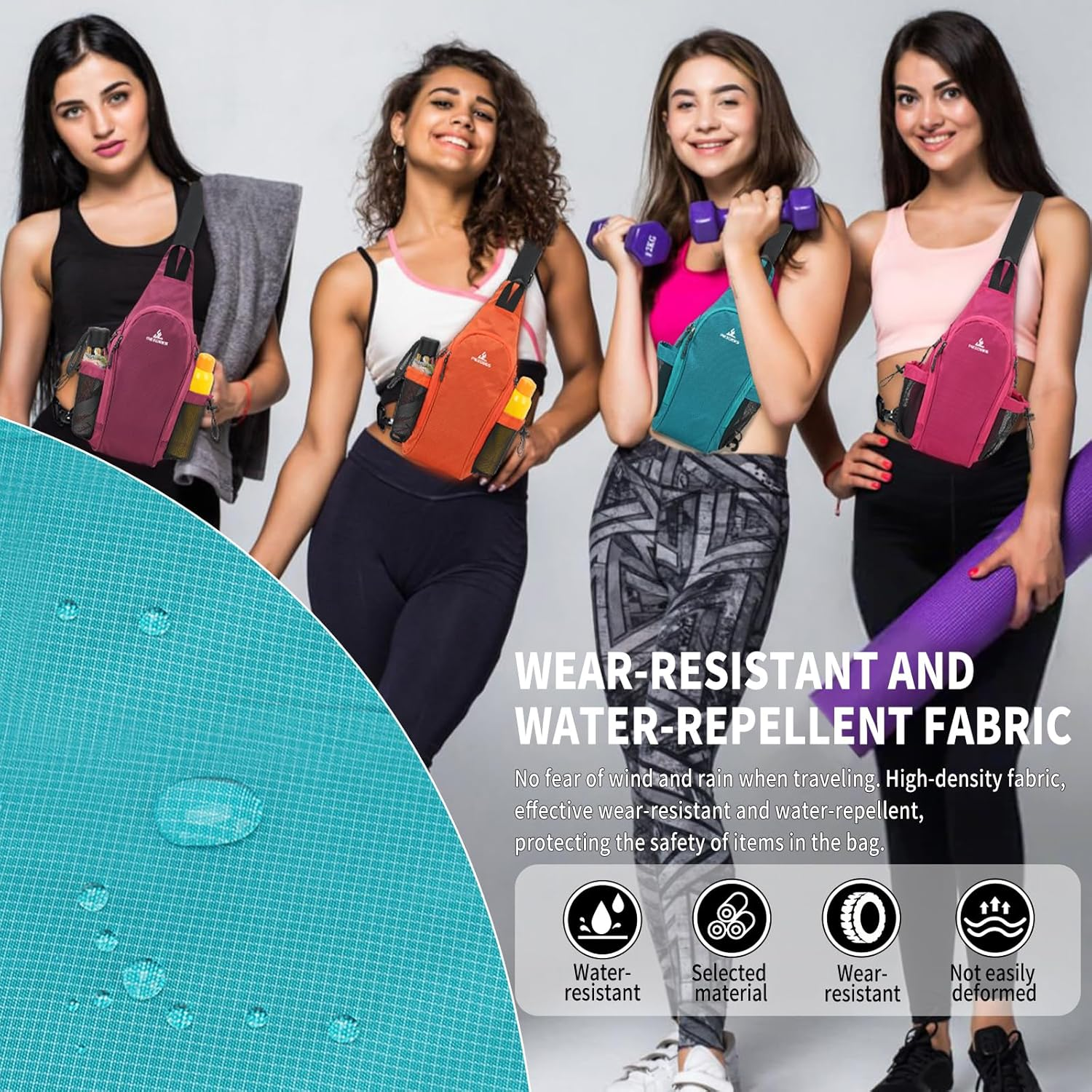 Peicees Small Sling Bag with 2 Bottle Holders, Sling Backpack Crossbody Bag Chest Daypack for Daily Use, Bottle Not Included image number 4