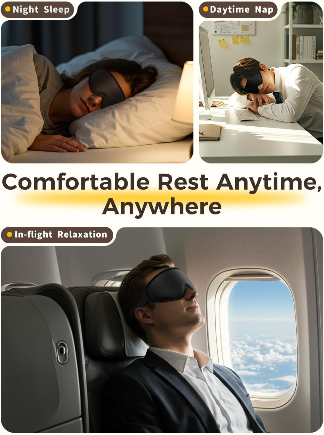 3D Sleep Mask [Side-Sleeper Friendly & 99.99% Blackout] Zero-Gravity Eye Masks for Sleep, Eye Mask Breathable, Sleeping Expert Certified, Washable & Light, for Women Men Travel/Airplane - Black image number 5