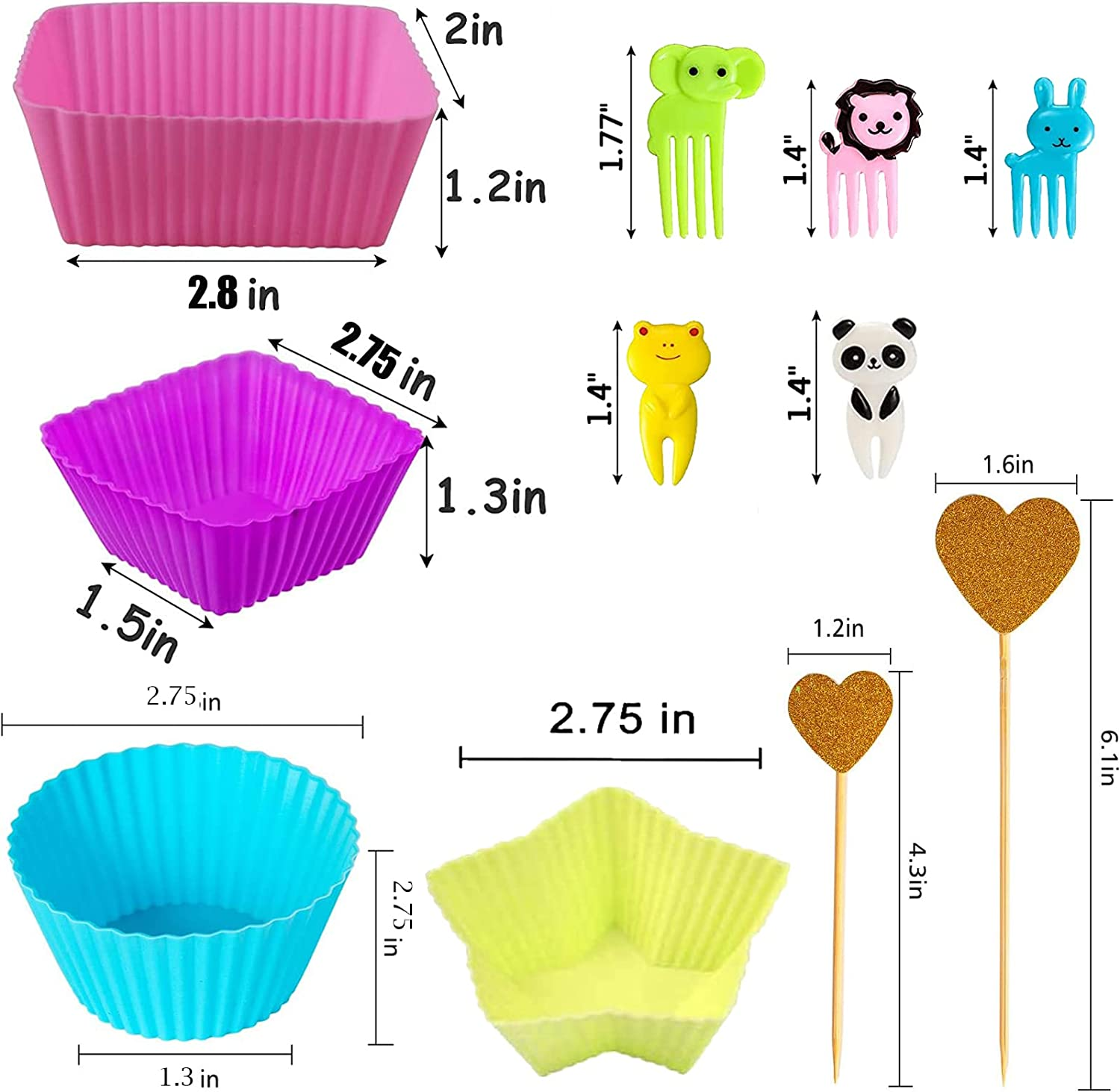 Silicone Cupcake Liners,40Pcs Reusable Silicone Baking Cups with 10 Food Picks,Non-Stick Muffin Liners Pastry Cake Molds,Silicone Lunch Box Dividers with 12Pcs Cake Toppers,Multicolour Baking Set image number 3