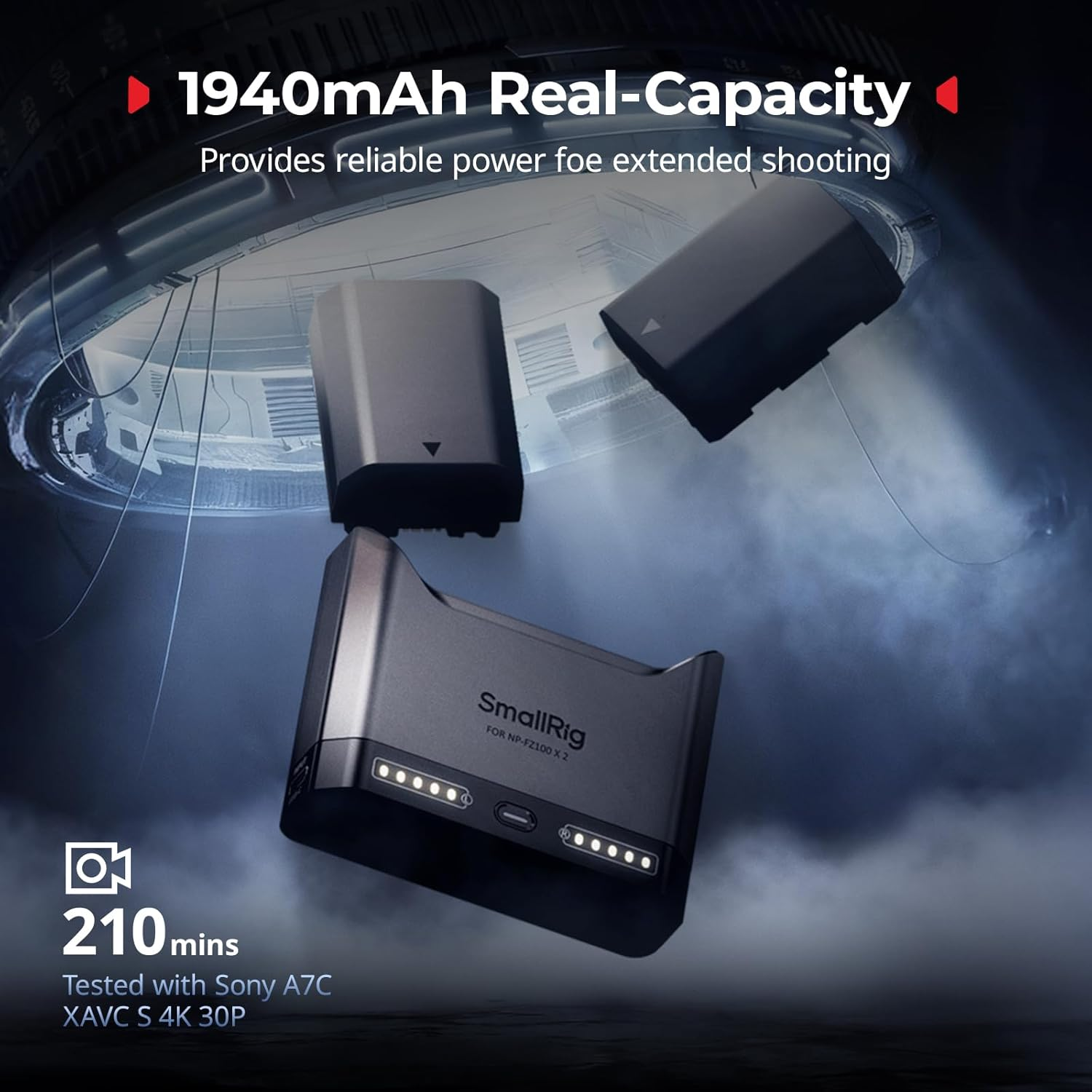 SMALLRIG NP-FZ100 Camera Battery Set for Sony, 22.5W Dual Slot Camera Charger with 1940Mah Batteries, Full Compatible with Sony Alpha A7III A7IV A6700 FX3 FX30 A9 A7C A7CII A7RIII ZV-E1 ZV-E10II image number 5