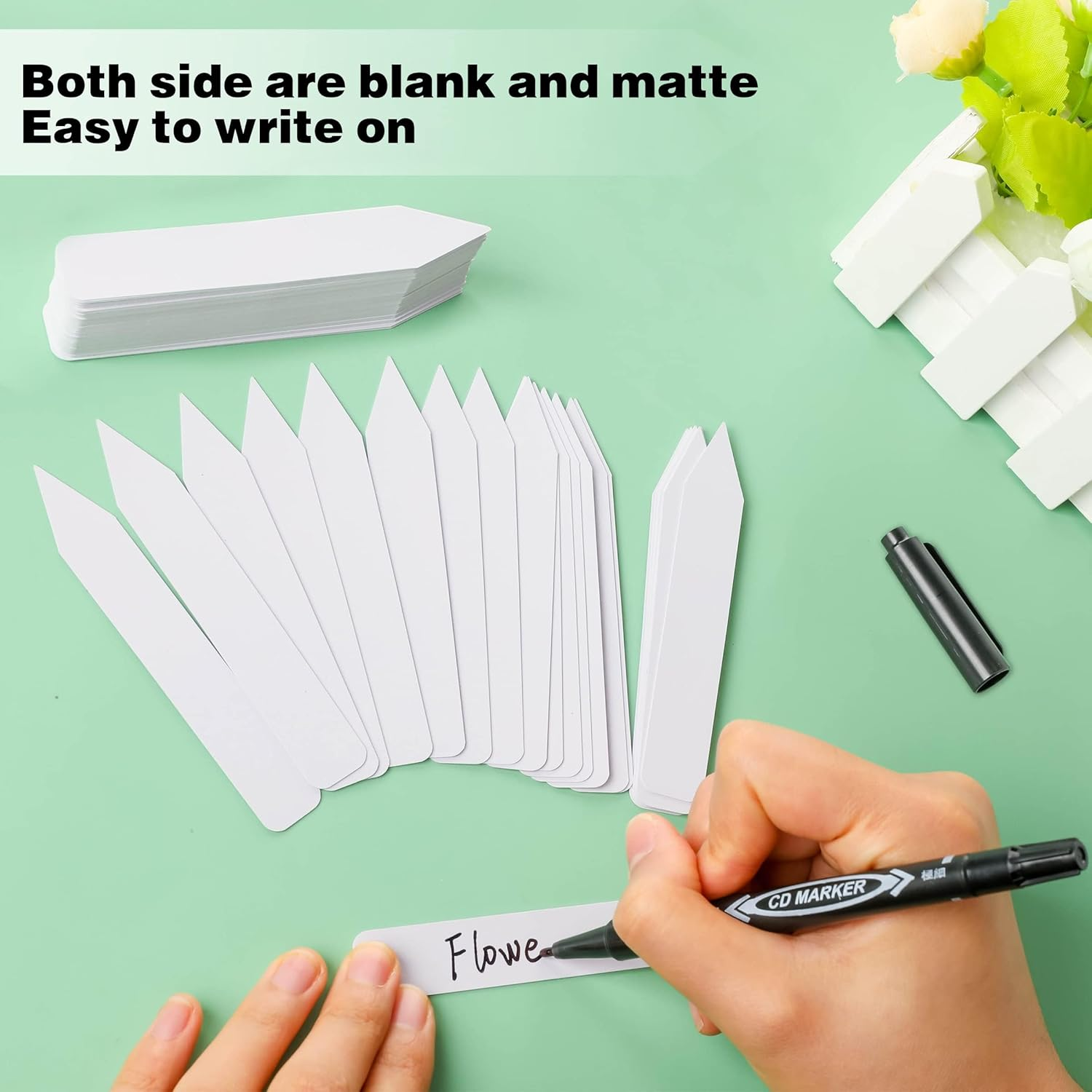 Plant Labels 4 Inch 300Pcs Plastic Plant Name Tags for Seedlings Garden Labels Markers Nursery Tags Seed Labels Label Stakes with Permanet Marking Pen Markers for Outdoor Garden (White) image number 2
