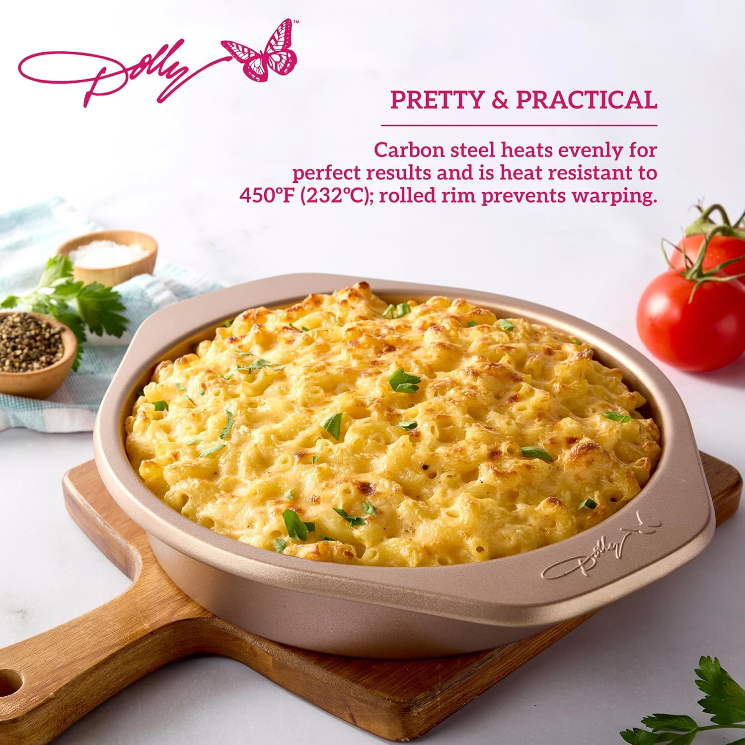 Dolly Parton Butterfly Stamp round Cake Pan &ndash; Carbon Steel Nonstick Bakeware with Textured Butterfly Design, Durable Rolled Rim, Oven Safe to 450F, Perfect for Cakes, Cheesecakes and Savory Bakes image number 6