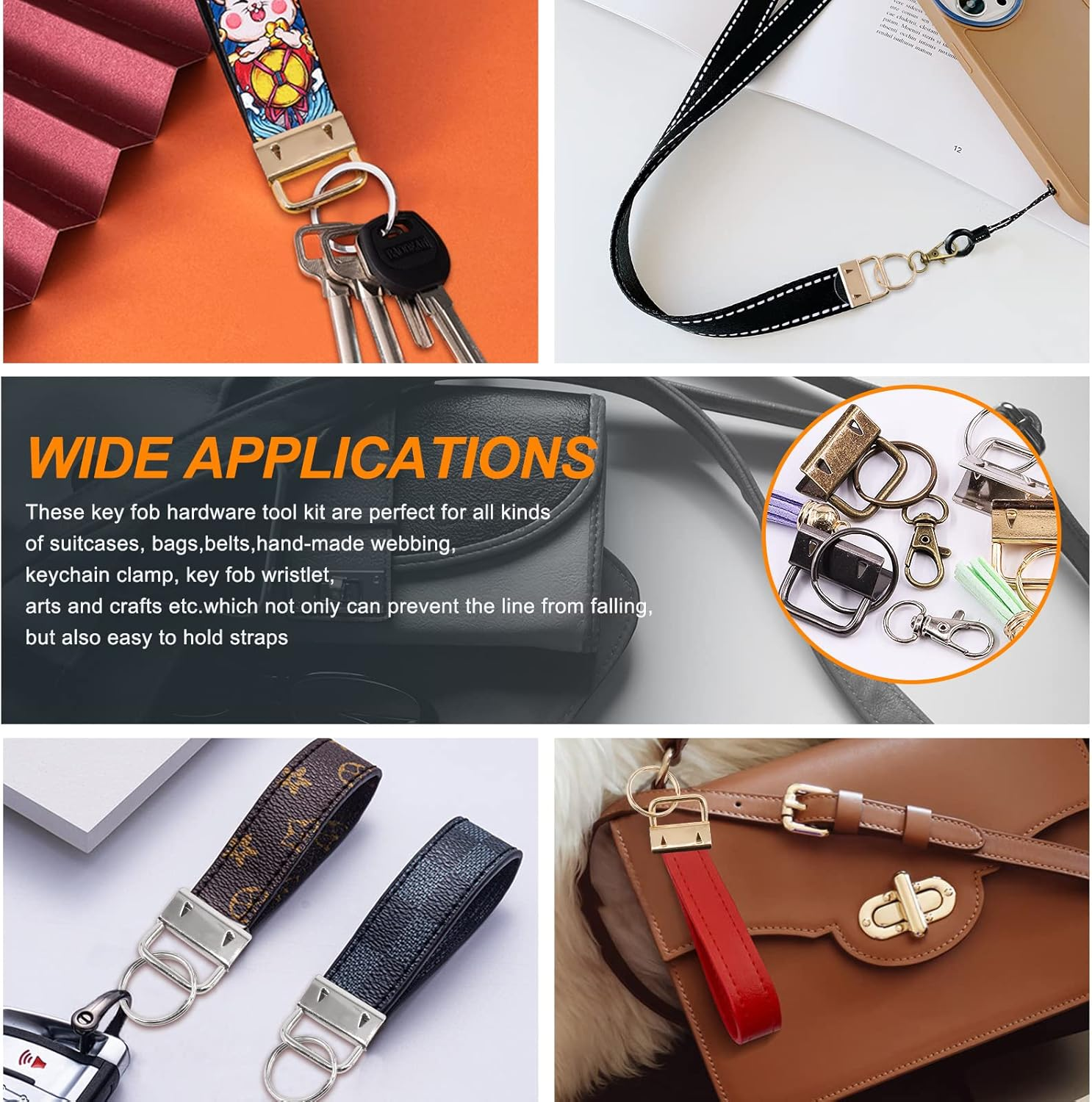 Rustark 51Pcs Key Fob Hardware with Glass Running Pliers Assortment Kit with Tassels Keychain Rings Hardware Accessories image number 6