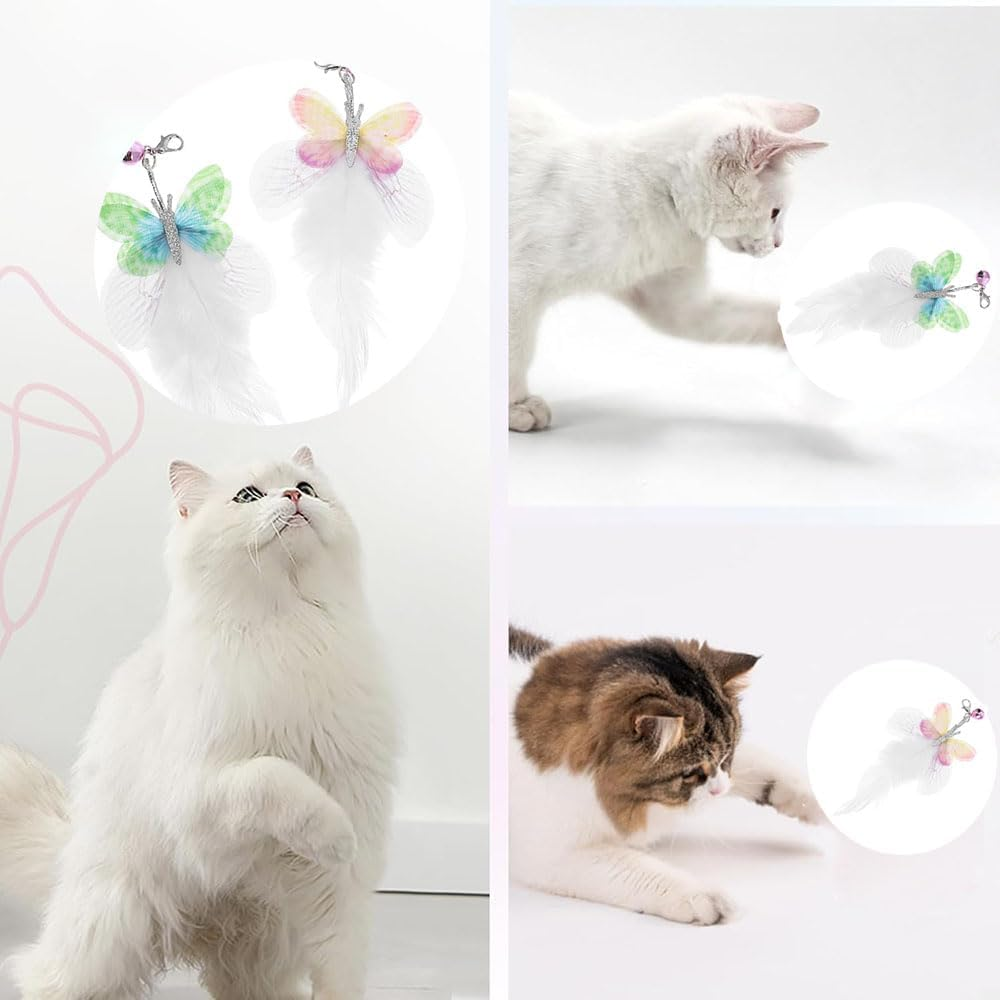 Leanockesa 2PCS Interactive Cat Wand Refills, Butterfly and Feather Replacement Toys for Cat Teaser, Engaging Play for Cats, Safe Durable Kitten Toys, Fun Feather and Butterfly Toys ﻿﻿ image number 2