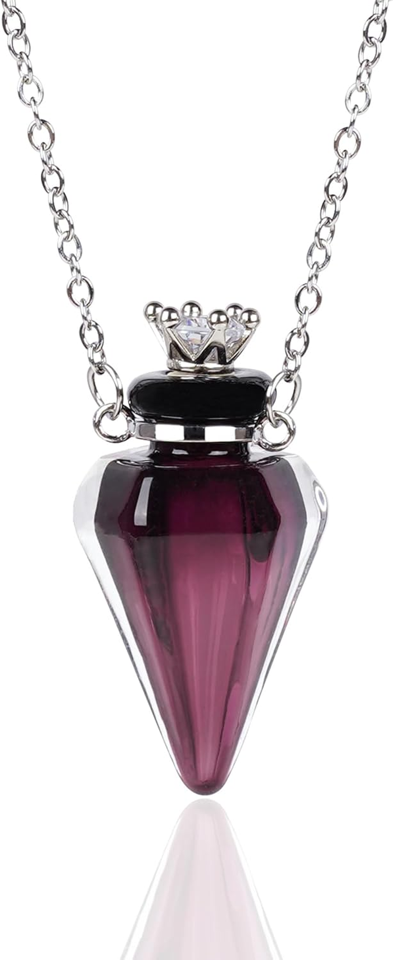 Biiange Perfume Bottle Necklace Diamond Shape, Purple Perfume Bottle Necklace, Essential Oil Diffuser Necklace, for Womens Perfume Vial Pendant Necklace Jewelry Unique Gift