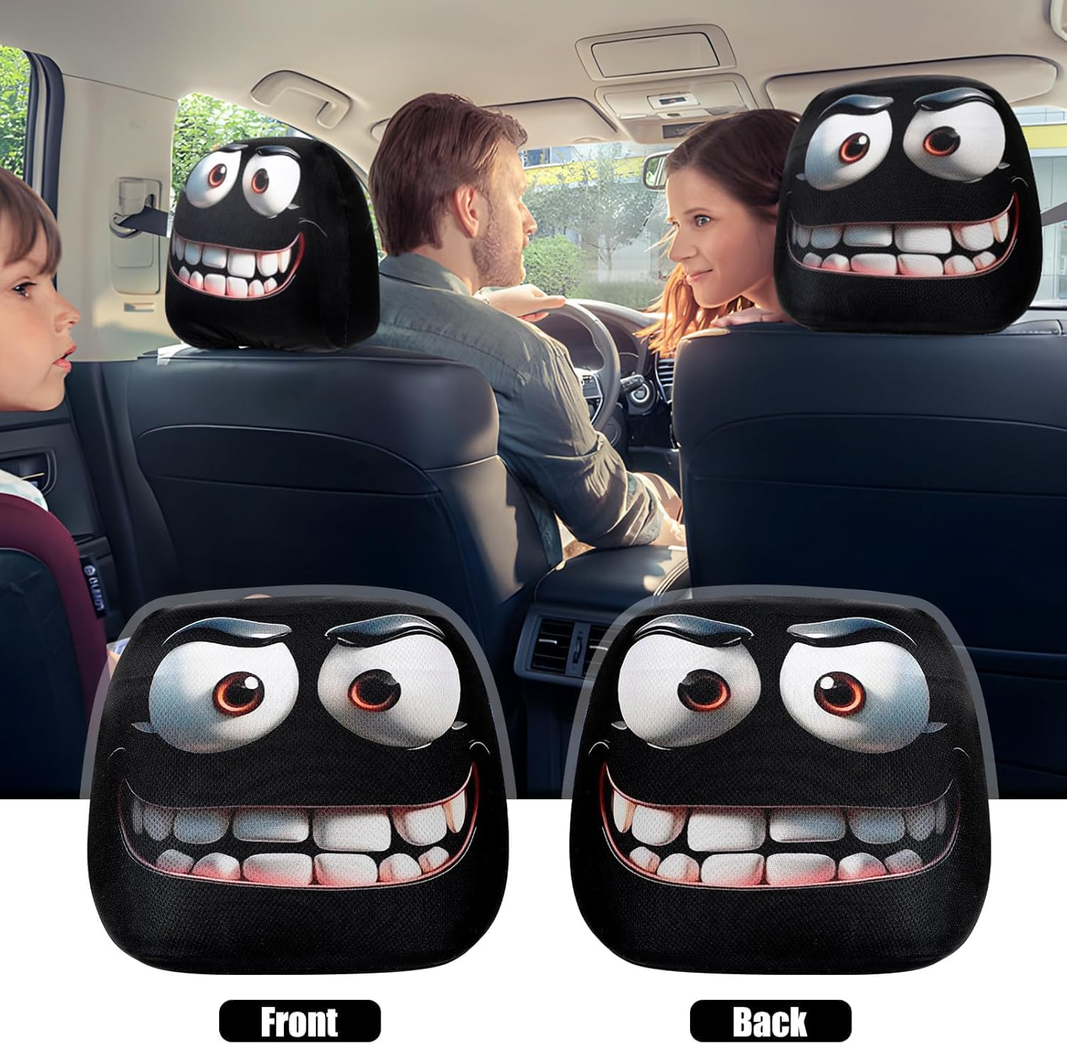 4PCS Funny Cartoon Car Headrest Covers, Cute Funny Cartoon Eyes Car Headrest Covers, Car Seat Head Rest Protector for Auto Front Seat Rest Decoration, Universal Interior Car Accessories image number 4