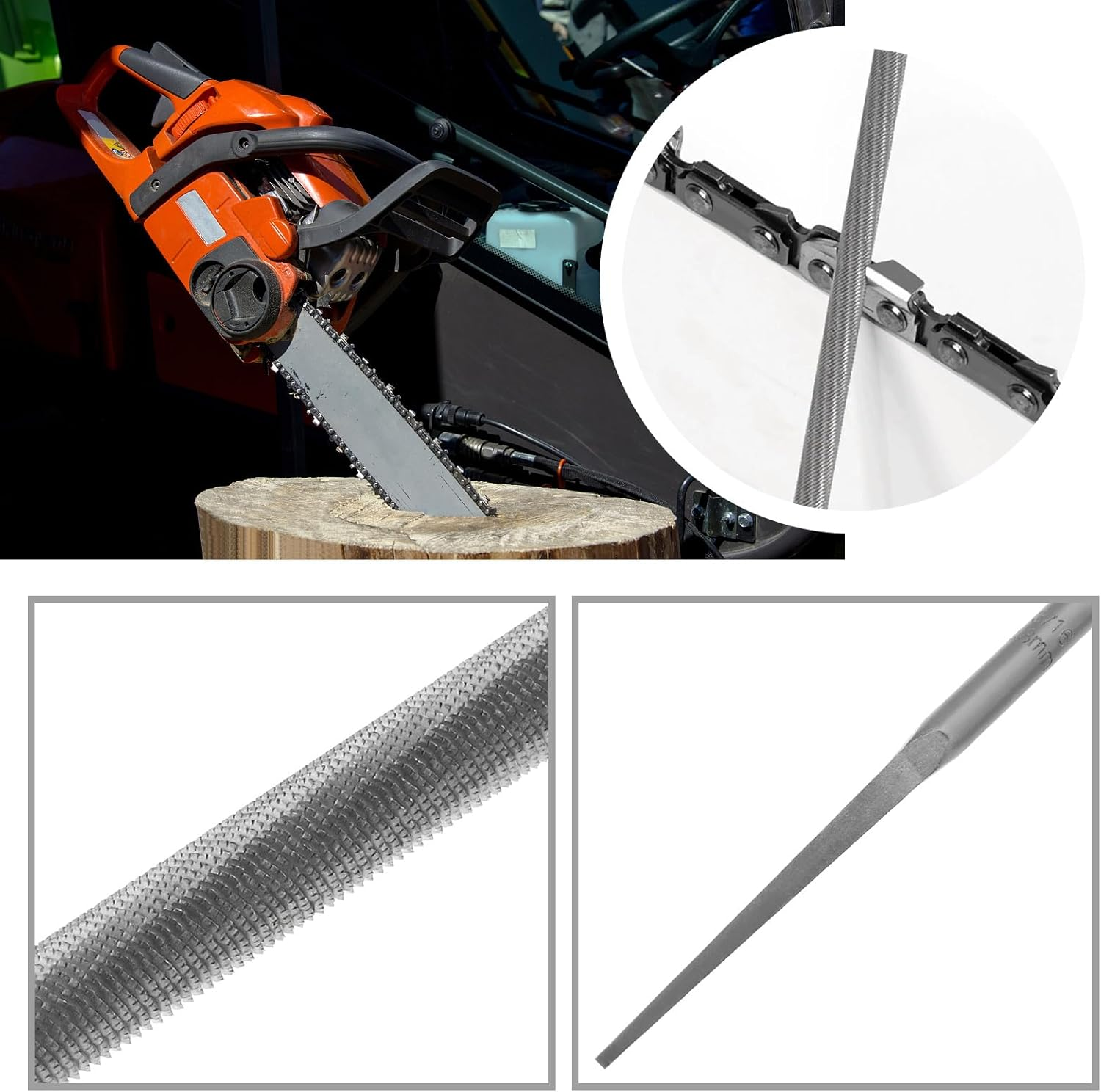 Ecsing 12Pcs round Chainsaw File Steel Chain Saw File Sharpener Accessories for 0.325 Medium Saws Chainsaw Sharpening File 4.8Mmx200Mm Silver