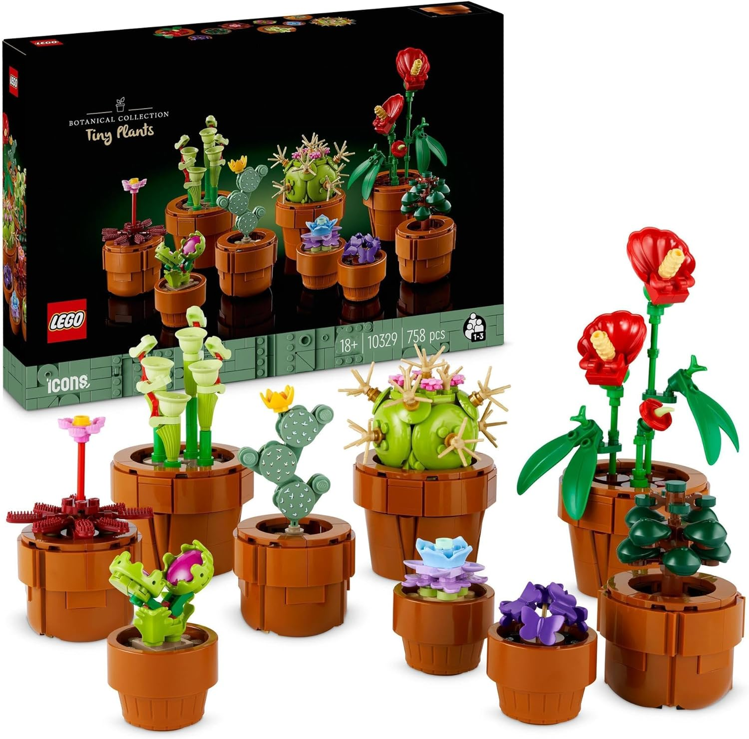 LEGO Botanicals Tiny Plants Set, Artificial Flowers in 9 Buildable Terracotta-Coloured Pots, Botanical Collection, Home Decor Accessory, Floral Birthday Toys Idea for Men and Women 10329 image number 2