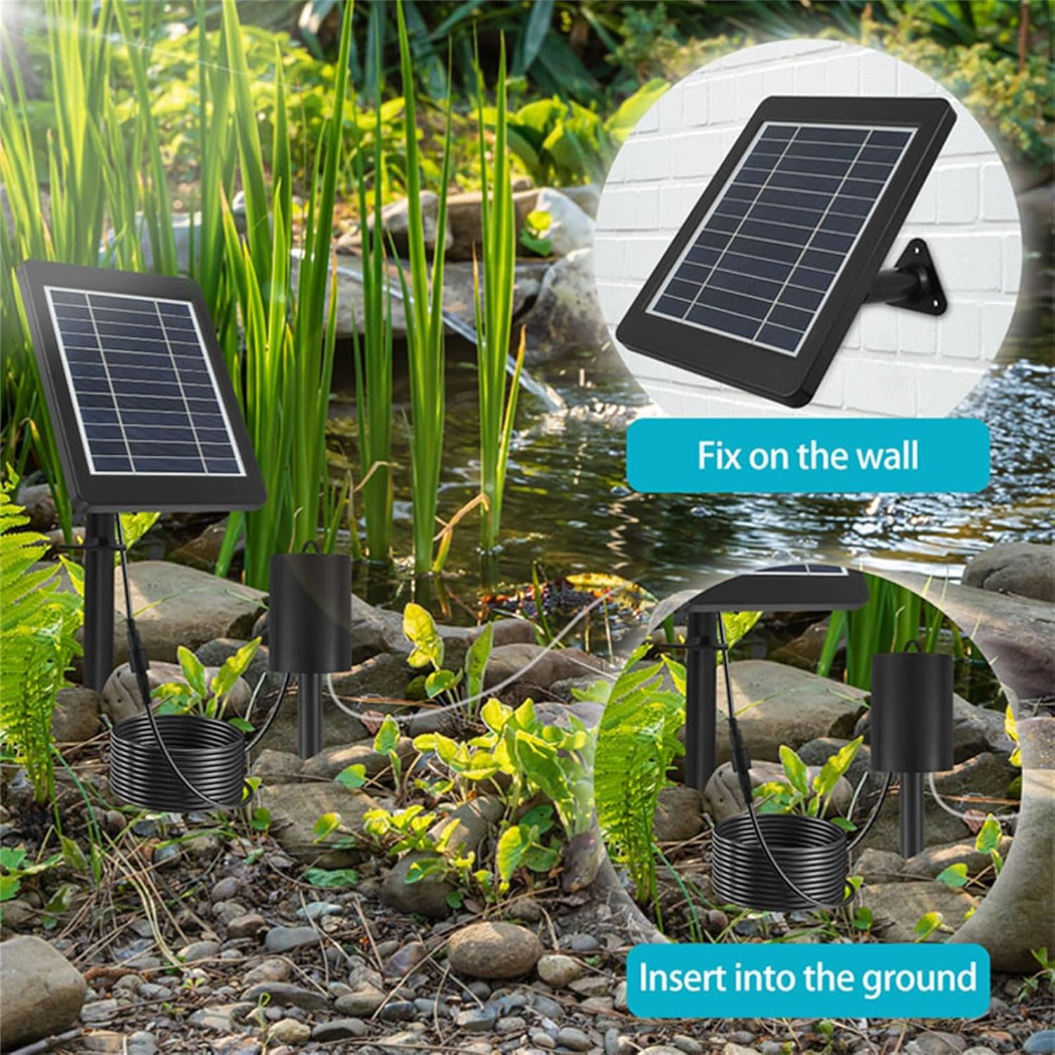 Solar Oxygen Pump, Solar Powered Air Pump Kit with 3 Modes 2200Mah Battery Backup, Aquarium Oxygen Air Pump Fishing Aerator for Garden Fish Tank Pool Fishing Pond image number 1