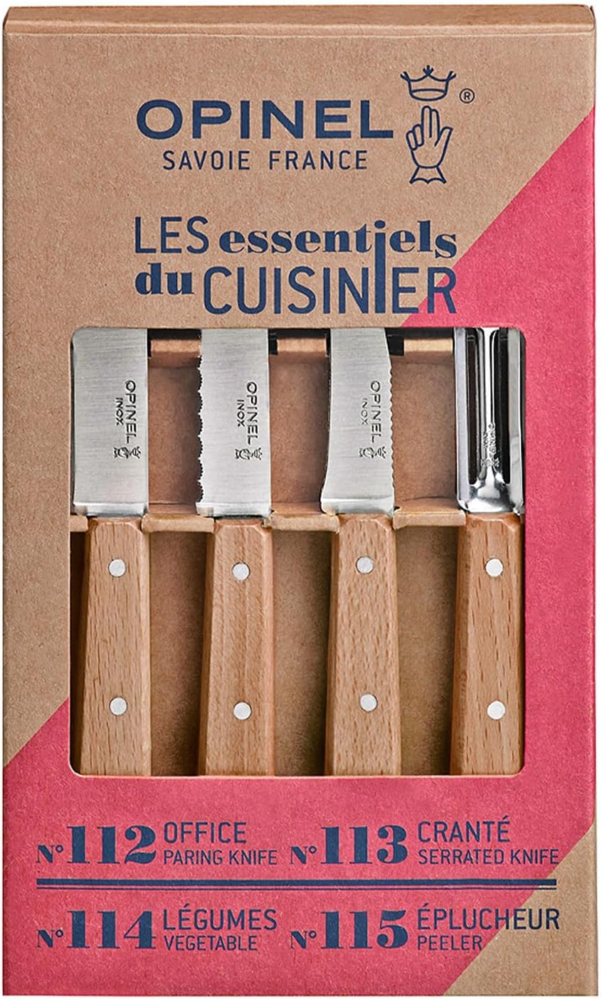 Opinel 112 "Les Essentiels Natural Varnished Beechwood Handle Kitchen Knives - Multicolour image number 7