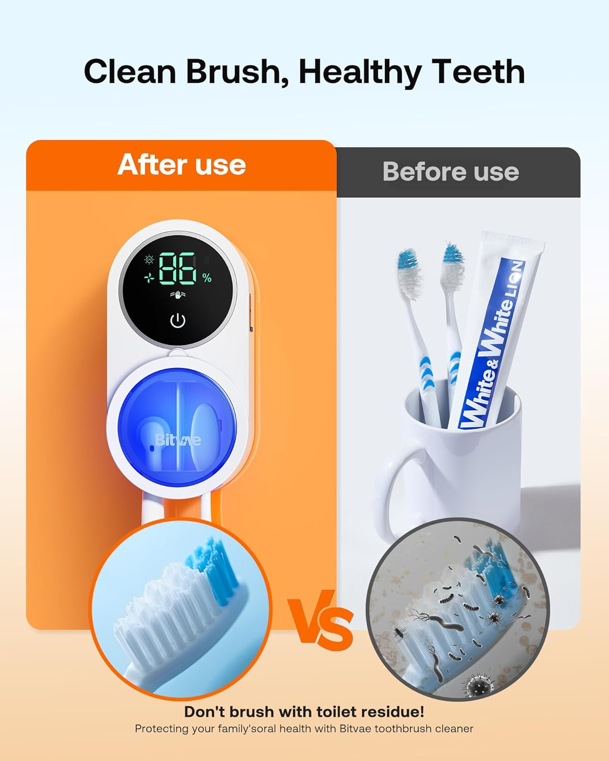 Bitvae Toothbrush Cleaner & Toothbrush Holder, Cleaning and Air Drying, LED Smart Screen, Rechargeable Wall Mount Toothbrush Holder for Bathrooms image number 4