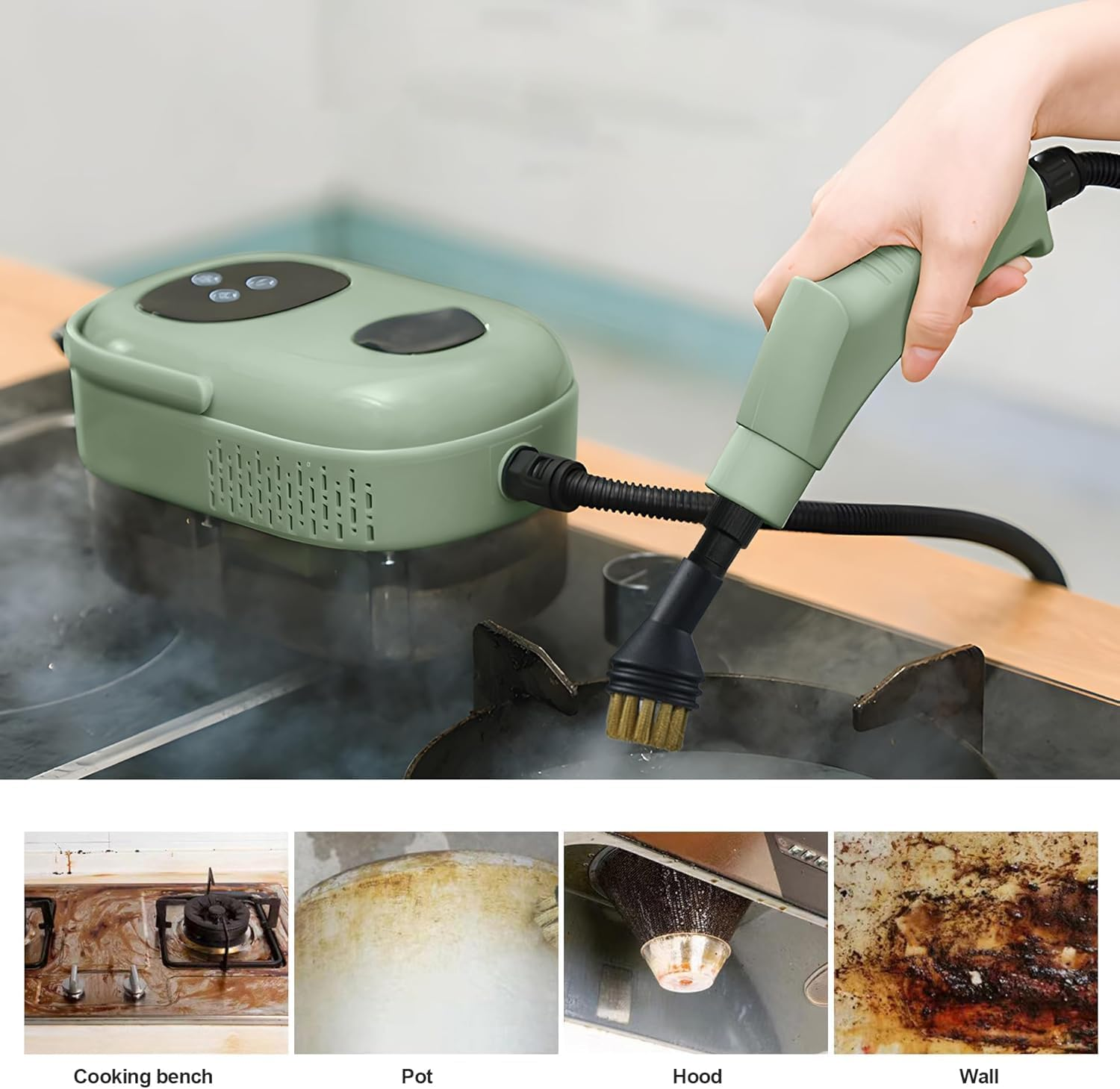 2500W High Pressure Steam Cleaner,Household Handheld Steam Cleaner Machine, Electric Steam Cleaner for Kitchen,Automotive Furniture and Floor Cleaning (Green) (Green) - Green image number 6