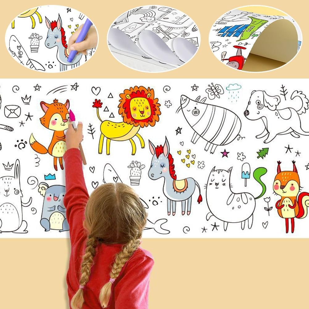 Set of 6 Children'S Painting Rolls (30 X 90 Cm) - 6 Themes Cuttable Drawing Roll, DIY Colouring Paper, Creative Colouring Templates for Children, Ideal for Craft Activities and Wall/Window Decoration image number 3