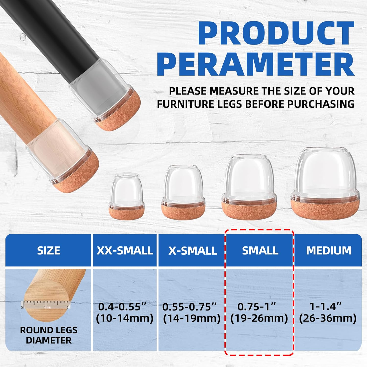 20 Pcs Clear Small Chair Leg Floor Protectors for Hardwood Floors, Upgraded Rubber Chair Leg Caps with Felt Pads, Furniture Leg Feet Cups Protect Floors from Scratches Reduce Noise (Fit 0.75"-1") image number 3