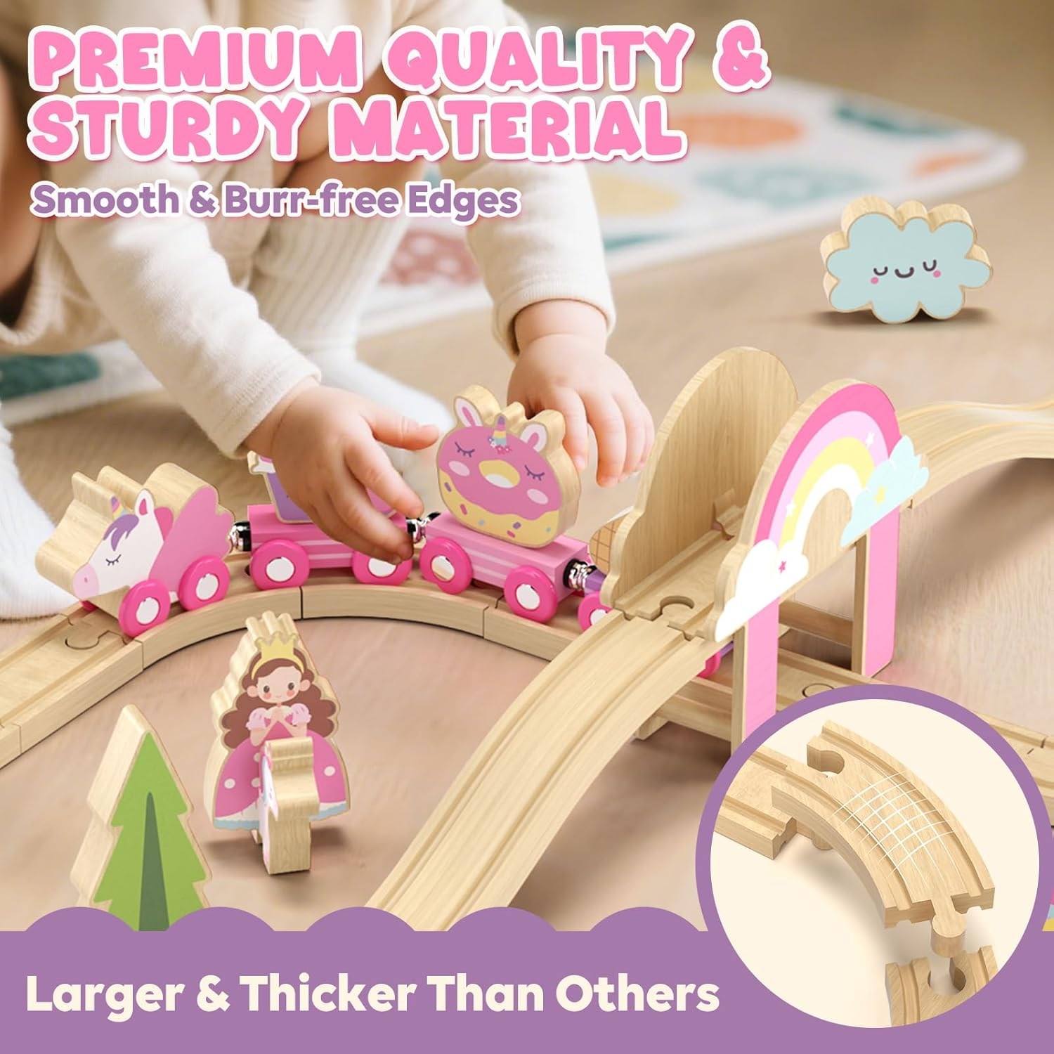 Lehoo Castle Wooden Toys, Wooden Train Set, Unicorn Toys for Girls Trains & Train Sets, Kids Toy S for 3 4 5 Year Old Boys, STEM Toy for Boys Girls image number 1