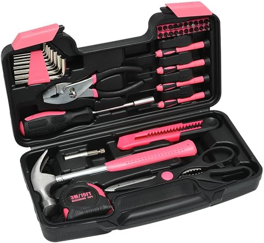 39-Piece Home Repair Tool Kit &ndash; Complete DIY Toolbox with Claw Hammer, Slip Joint Pliers, Hex Keys, Utility Knife, Tape Measure, Screwdriver Bits & Durable Storage Case