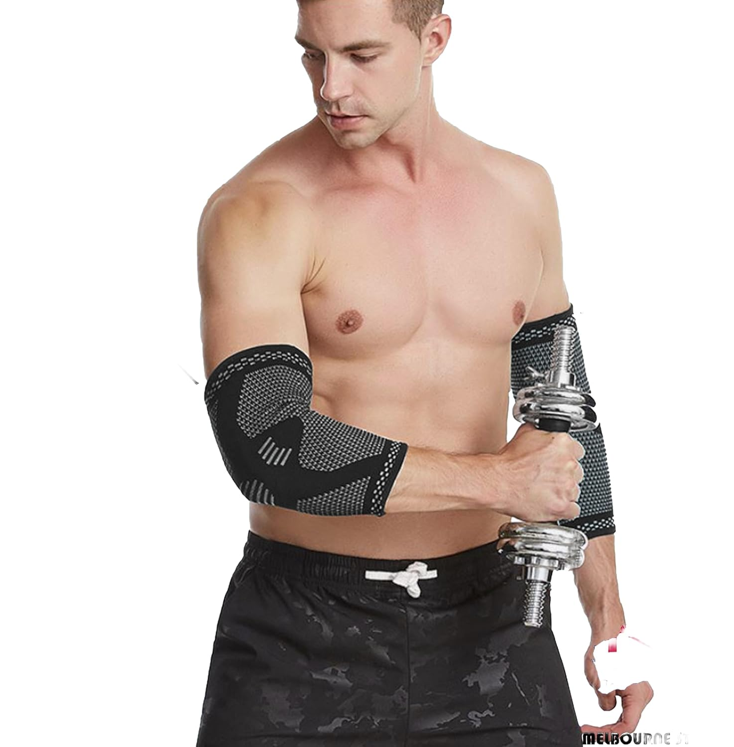 A Pcs Elbow Support Deadlift Gym Pad Sport Pain Elastic Band Weight Bar Bell Dumb Home (M)