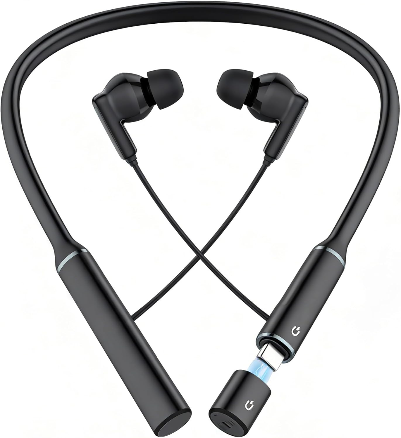 Hmusic A3 OTG Neckband Headphones Wireless Bluetooth 5.4, 35H Playtime, 12Mm Large Driver, Dual USB-C Charging, ENC Mic, Magnetic In-Ear around the Neck Earbuds for Sports, Running, Gym, Black image number 5