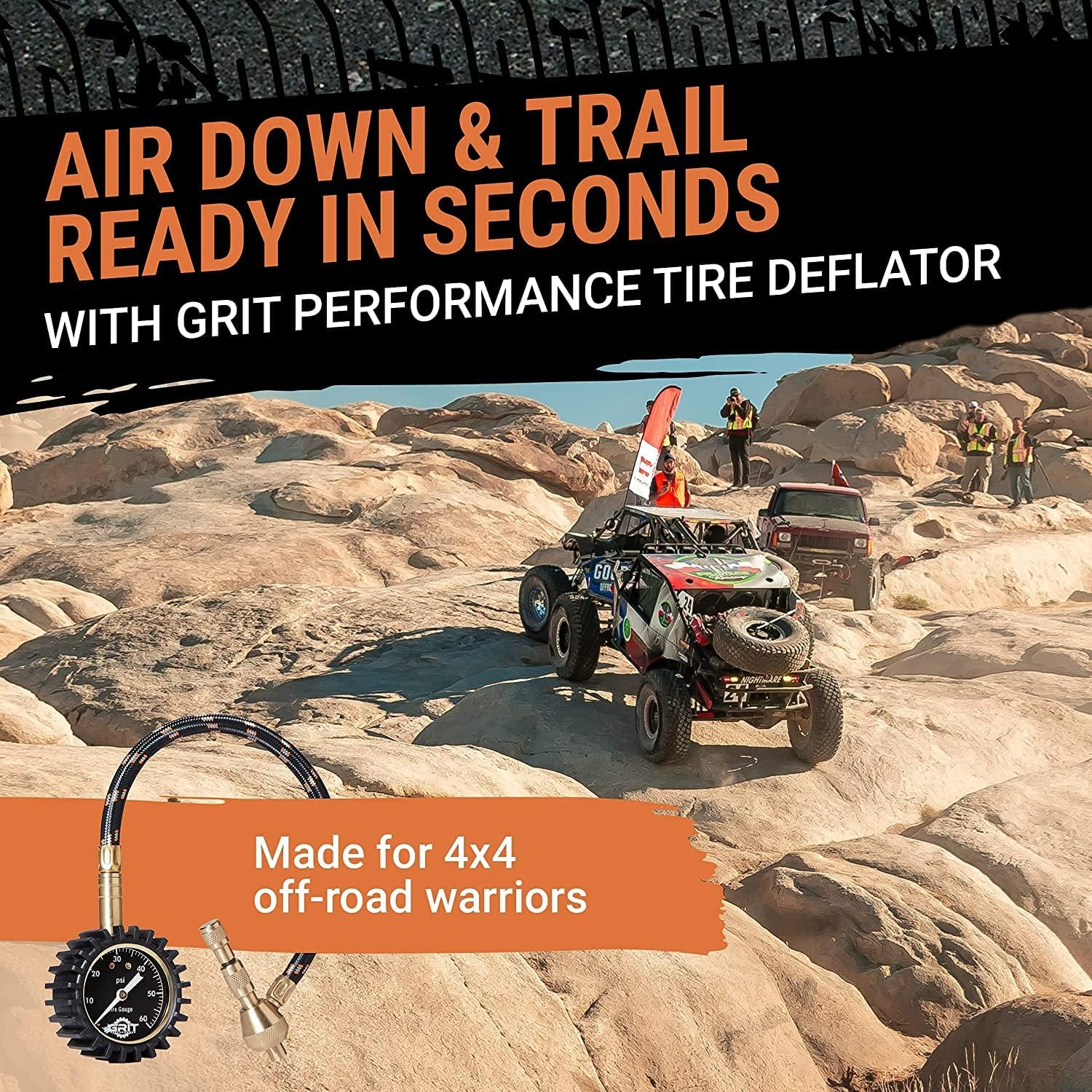 Grit Performance Tire Pressure Gauge (0-60 PSI) Heavy Duty, with Custom Foam Case, Chrome Caps & Valve Core Repair Tool, Rapid Air Pressure Gauge, Tire Deflators Offroad Accessories, 4X4 Tires image number 2